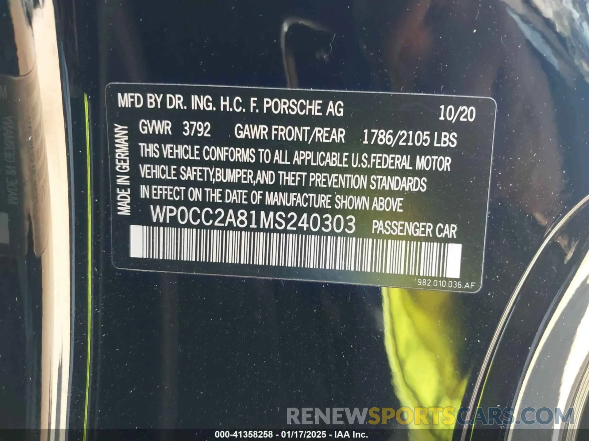 9 Photograph of a damaged car WP0CC2A81MS240303 PORSCHE 718 SPYDER 2021