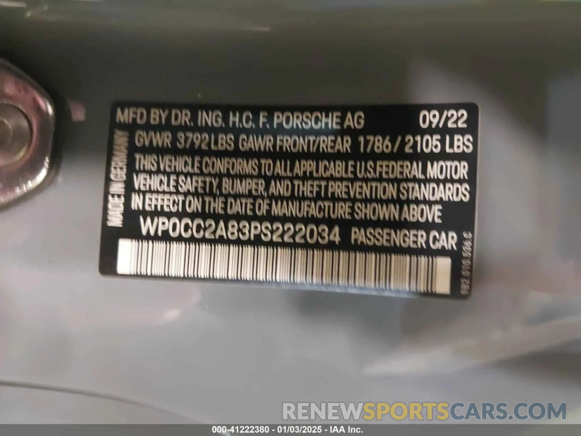 9 Photograph of a damaged car WP0CC2A83PS222034 PORSCHE 718 SPYDER 2023