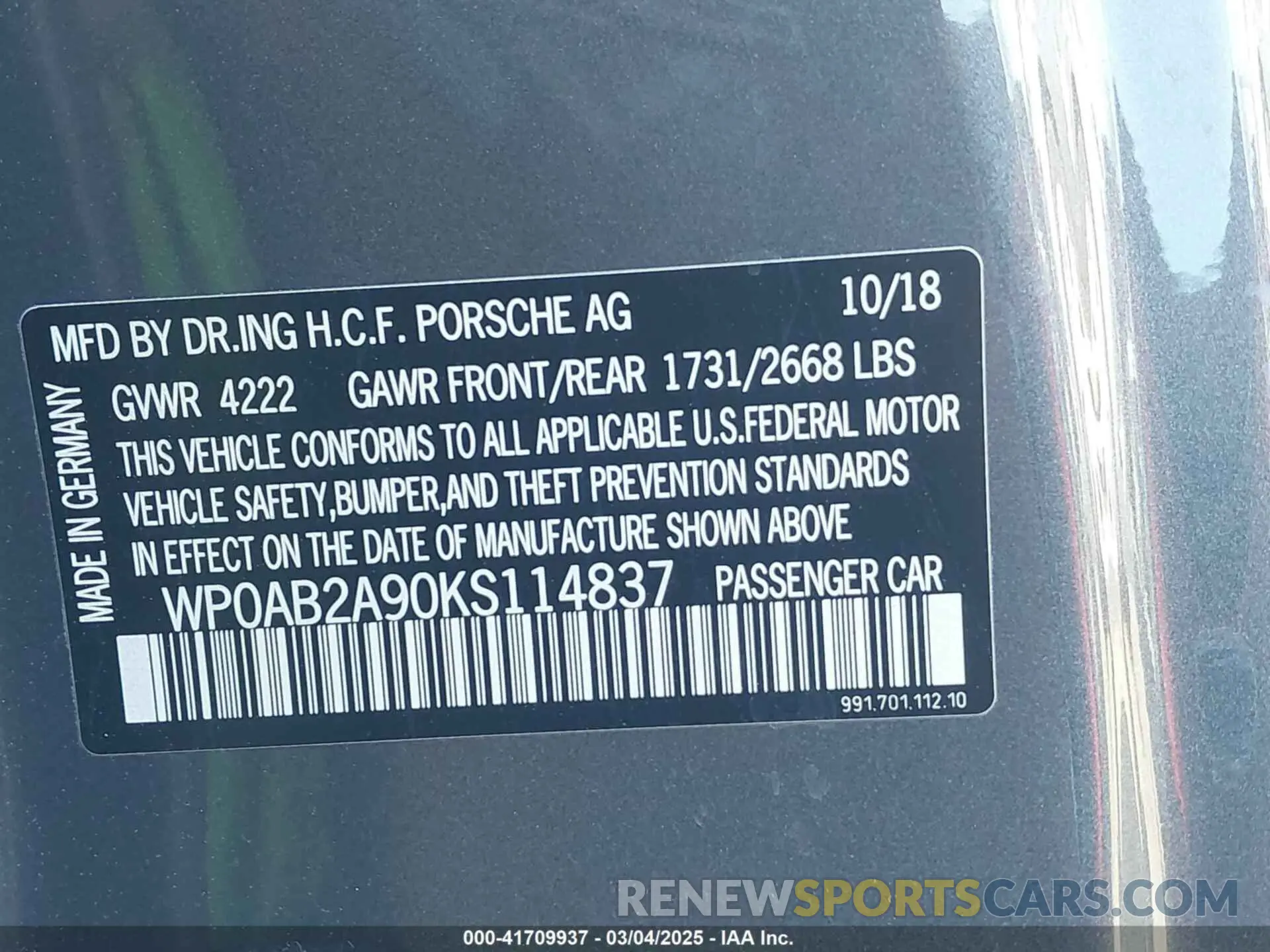 9 Photograph of a damaged car WP0AB2A90KS114837 PORSCHE 911 2019