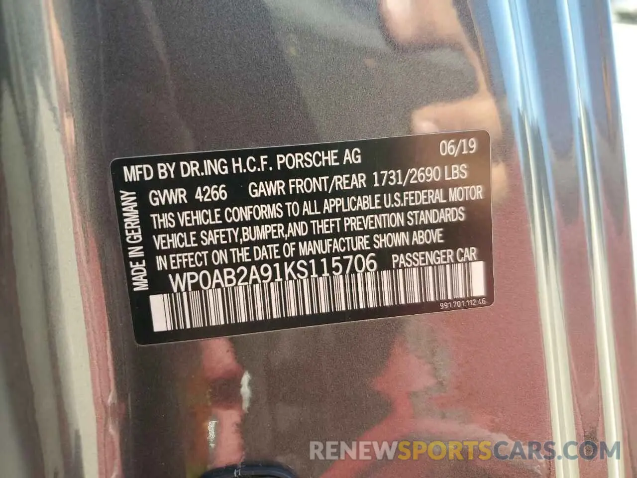 12 Photograph of a damaged car WP0AB2A91KS115706 PORSCHE 911 2019