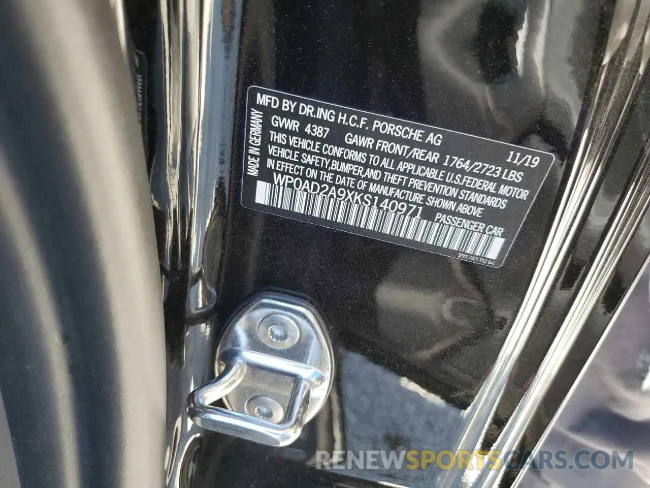 10 Photograph of a damaged car WP0AD2A9XKS140971 PORSCHE 911 2019