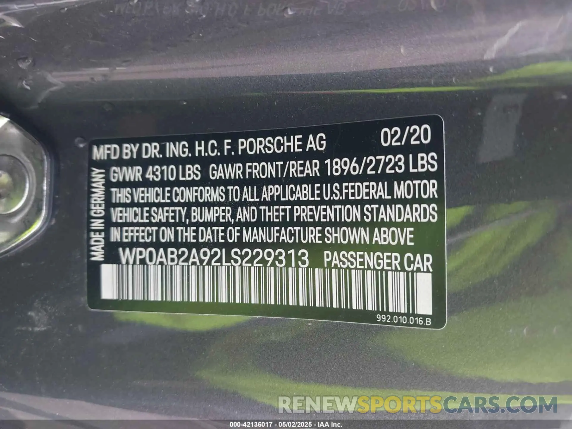9 Photograph of a damaged car WP0AB2A92LS229313 PORSCHE 911 2020