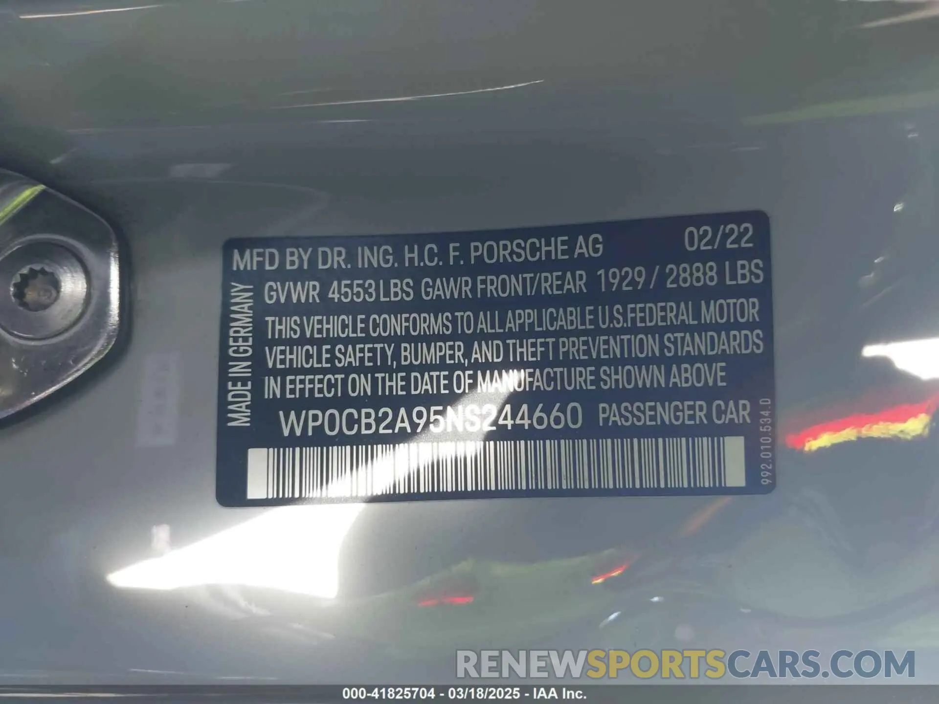 9 Photograph of a damaged car WP0CB2A95NS244660 PORSCHE 911 2022