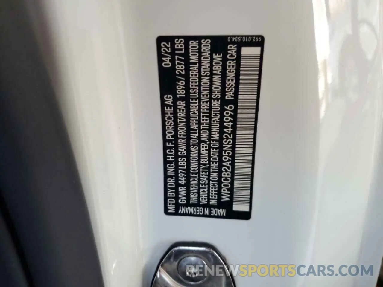 12 Photograph of a damaged car WP0CB2A95NS244996 PORSCHE 911 2022