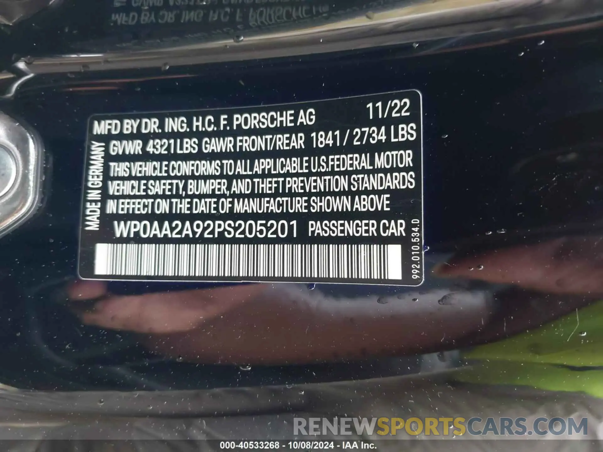 9 Photograph of a damaged car WP0AA2A92PS205201 PORSCHE 911 2023