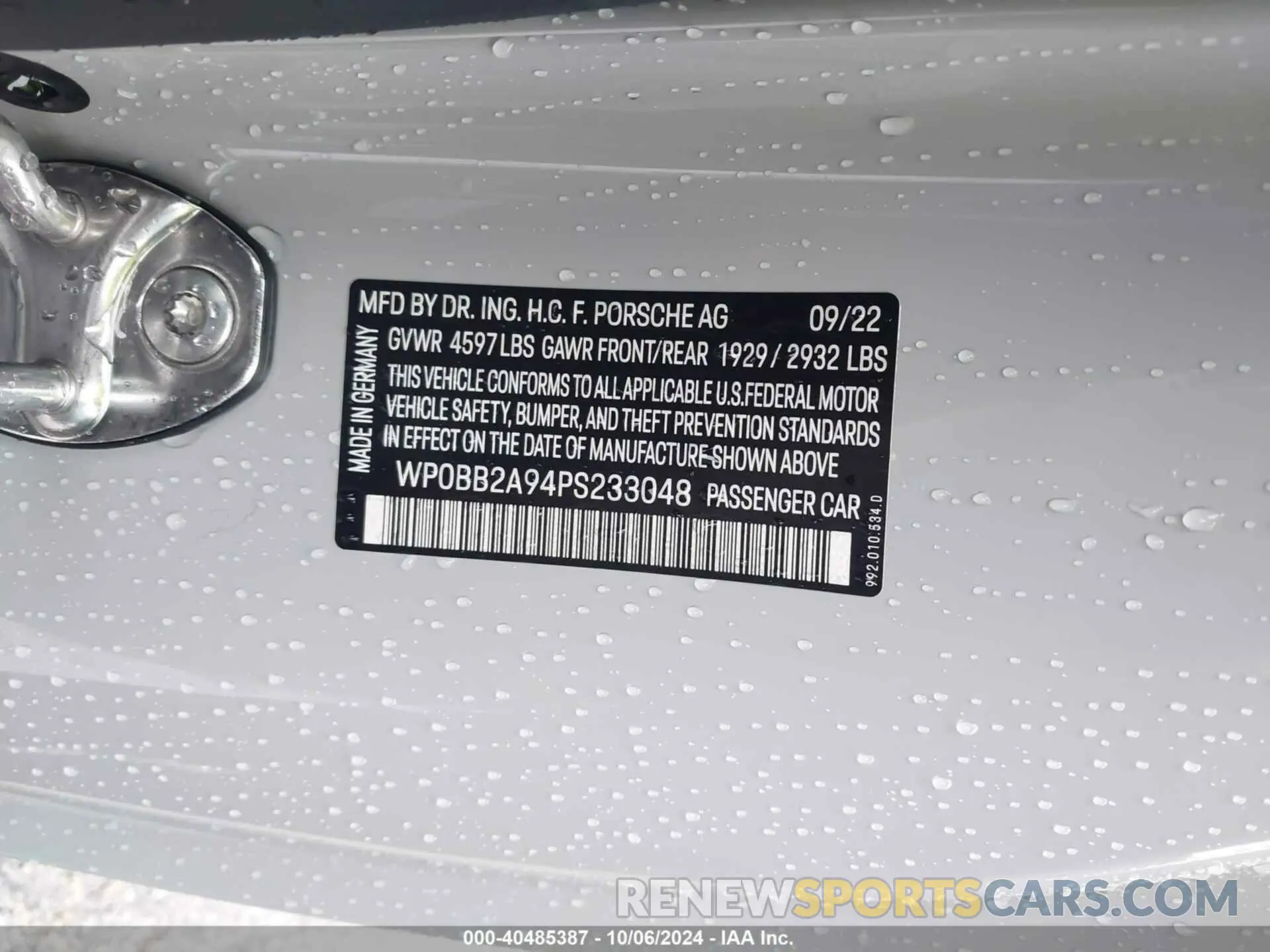 9 Photograph of a damaged car WP0BB2A94PS233048 PORSCHE 911 2023