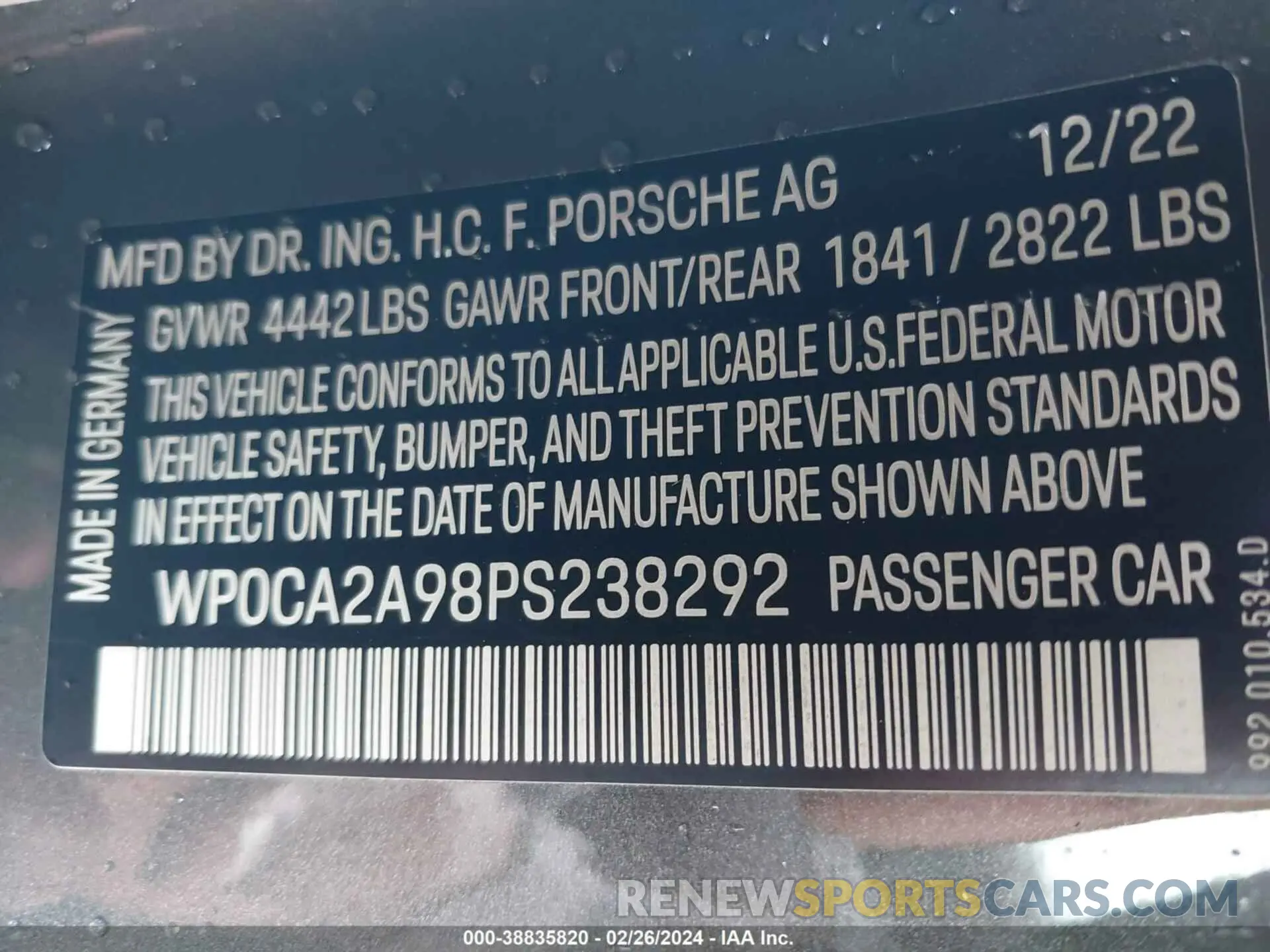 9 Photograph of a damaged car WP0CA2A98PS238292 PORSCHE 911 2023