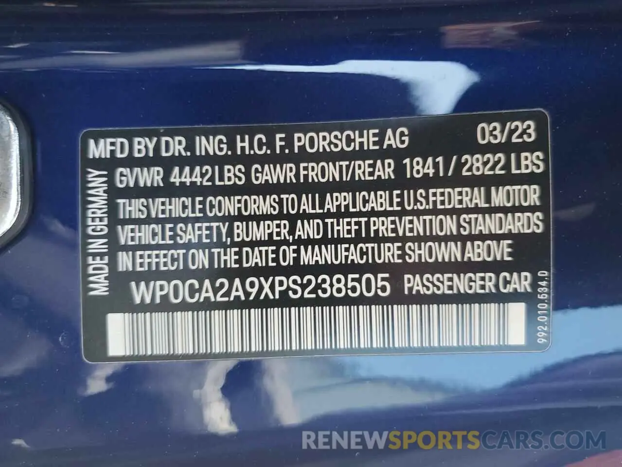 12 Photograph of a damaged car WP0CA2A9XPS238505 PORSCHE 911 2023