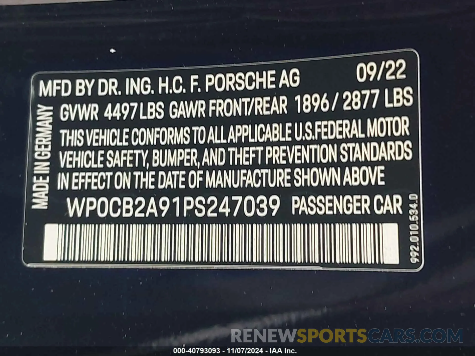 9 Photograph of a damaged car WP0CB2A91PS247039 PORSCHE 911 2023
