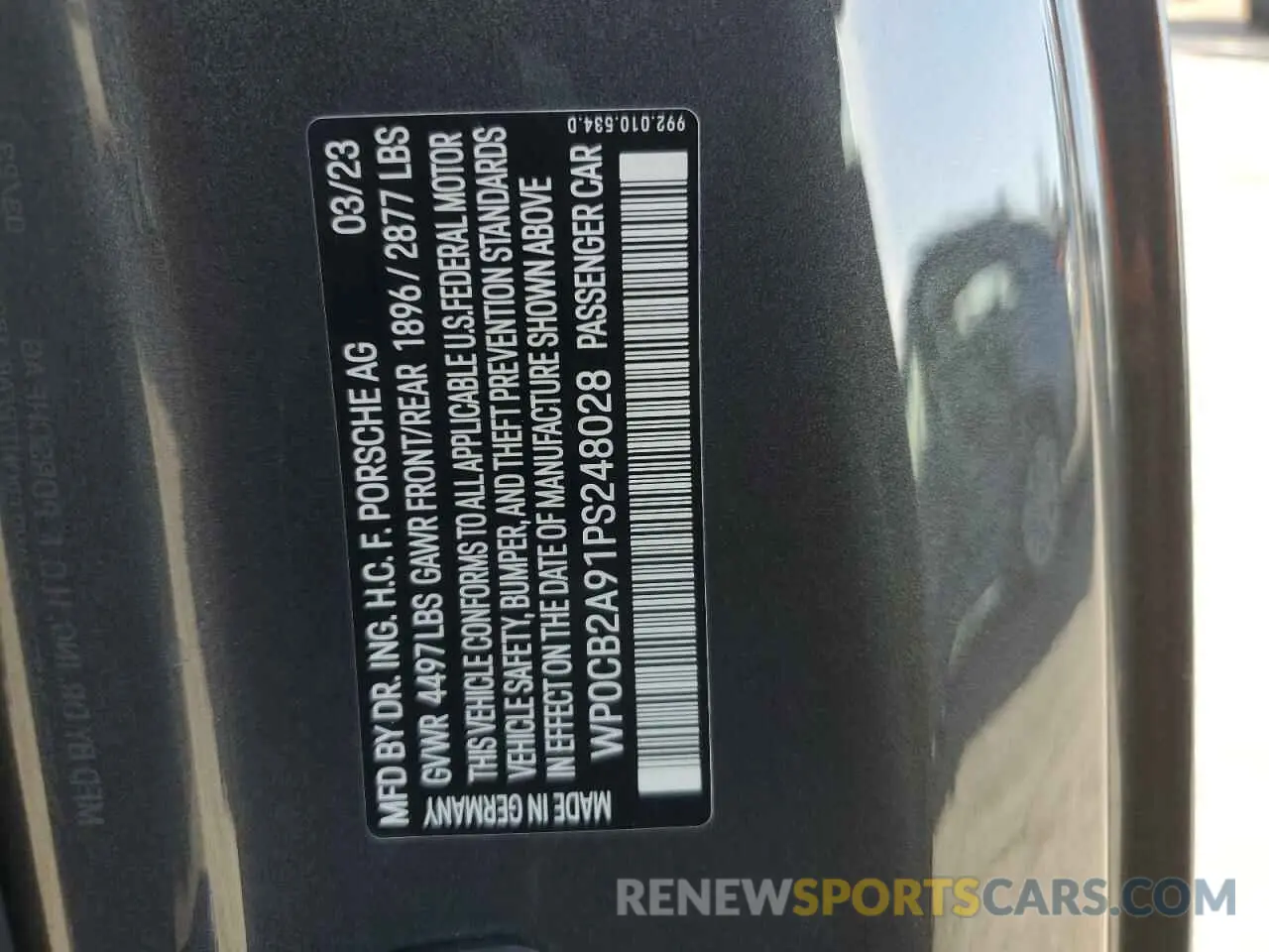 14 Photograph of a damaged car WP0CB2A91PS248028 PORSCHE 911 2023