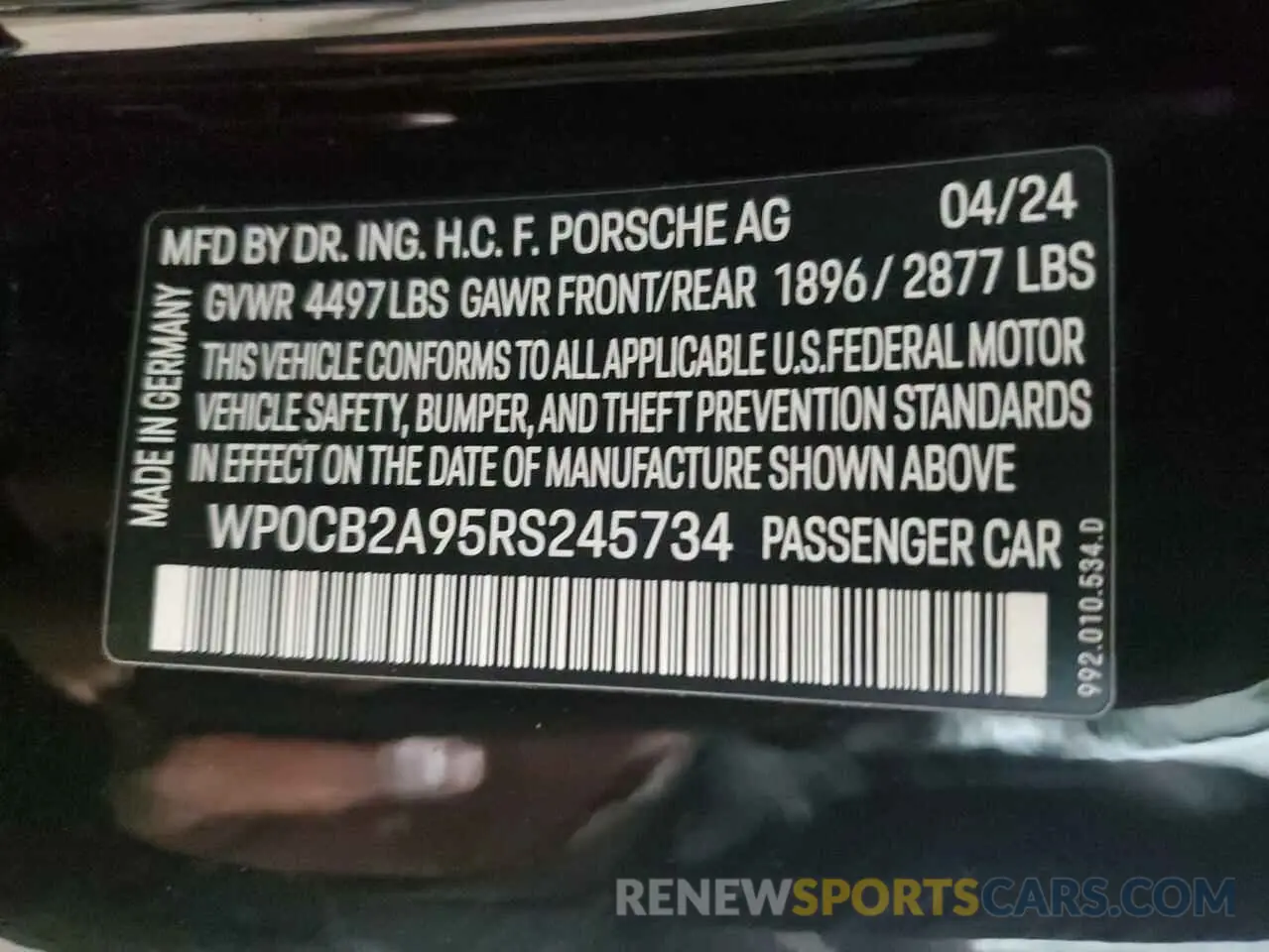 13 Photograph of a damaged car WP0CB2A95RS245734 PORSCHE 911 2024