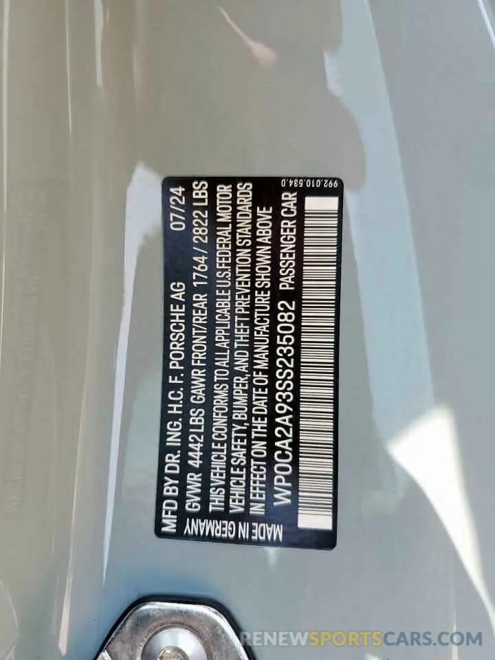 13 Photograph of a damaged car WP0CA2A93SS235082 PORSCHE 911 2025