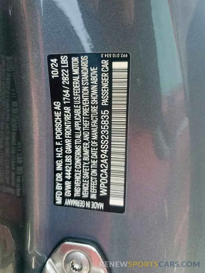 12 Photograph of a damaged car WP0CA2A94SS235835 PORSCHE 911 2025