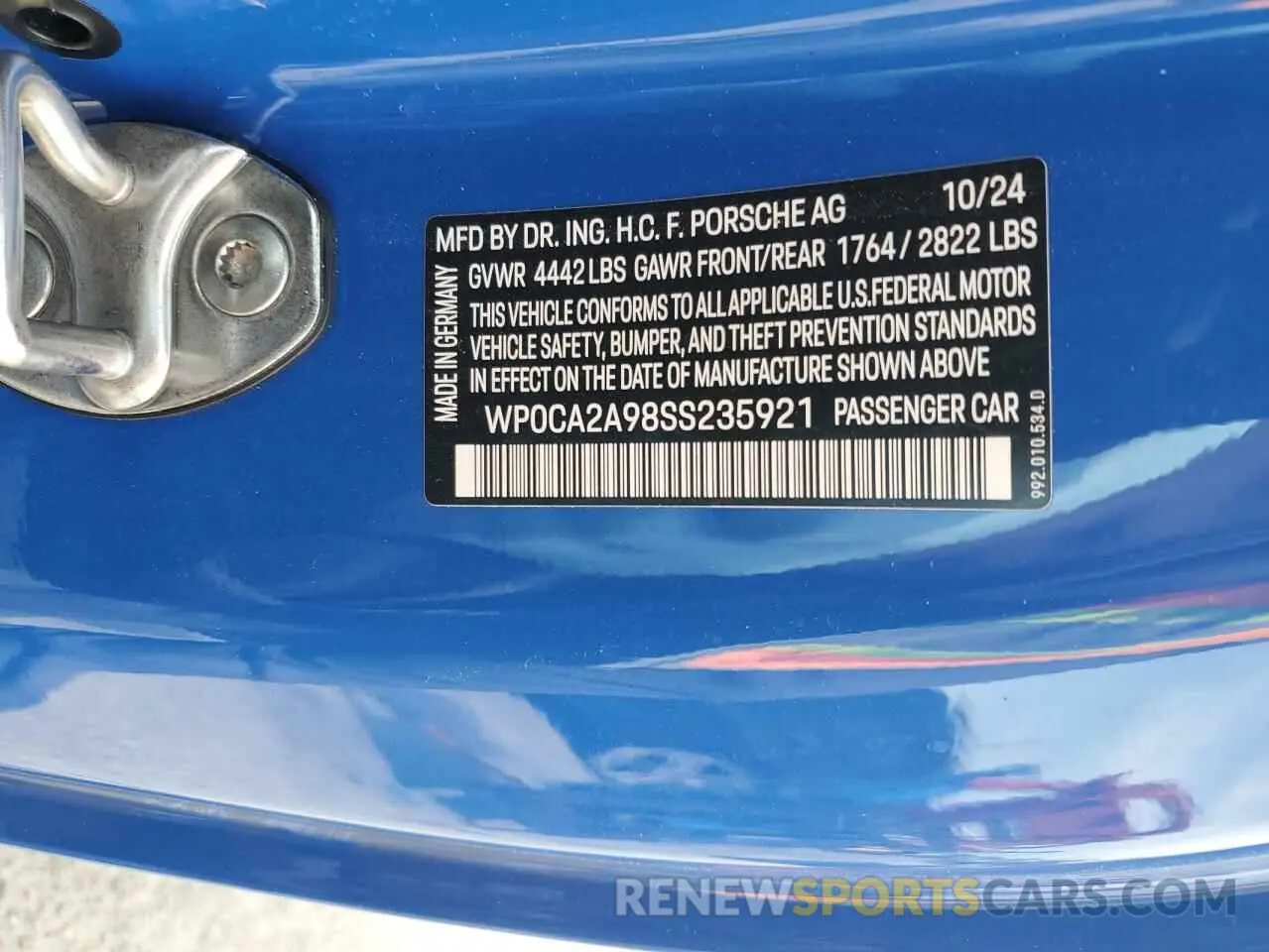 12 Photograph of a damaged car WP0CA2A98SS235921 PORSCHE 911 2025