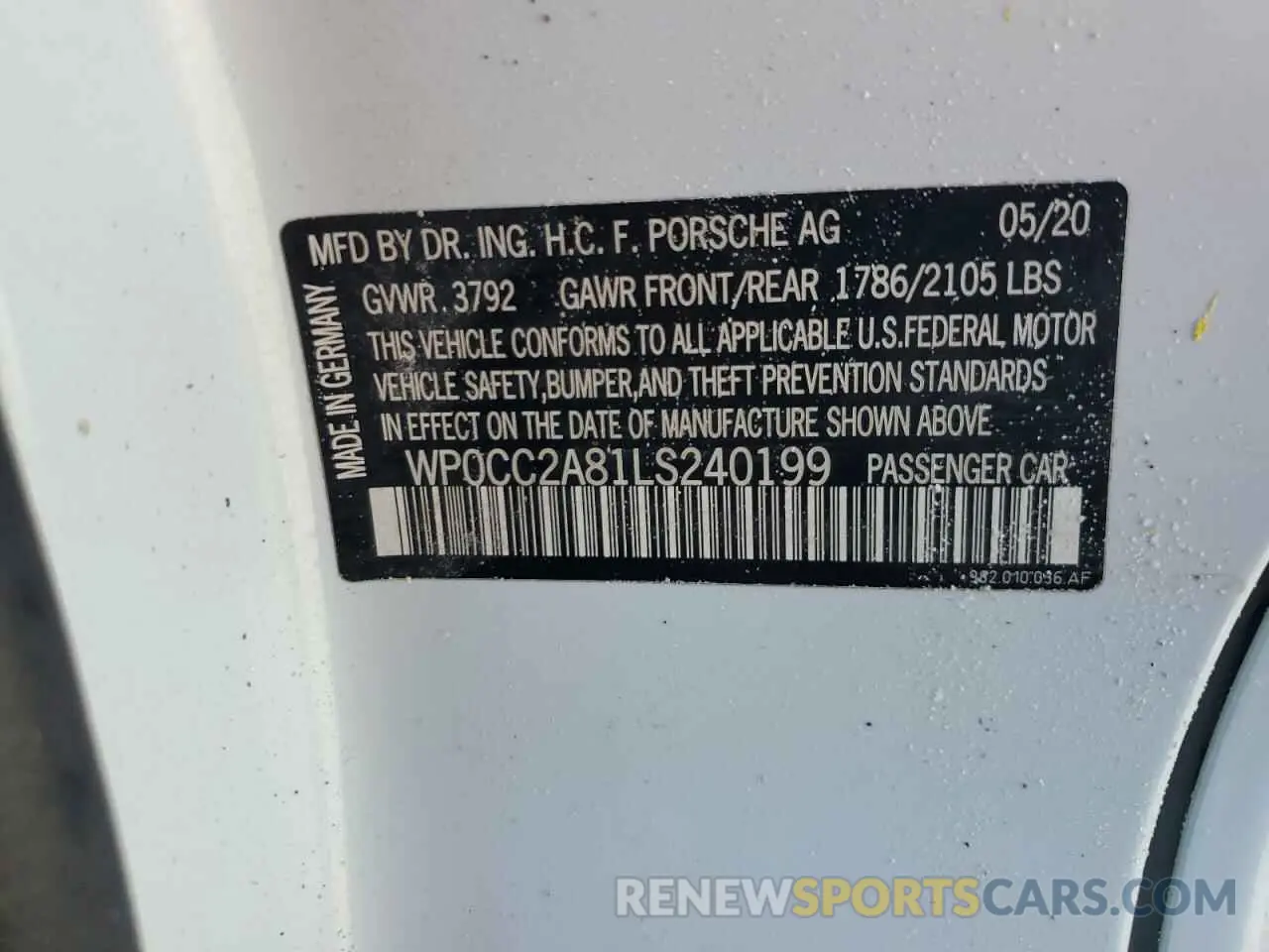 13 Photograph of a damaged car WP0CC2A81LS240199 PORSCHE BOXSTER 2020
