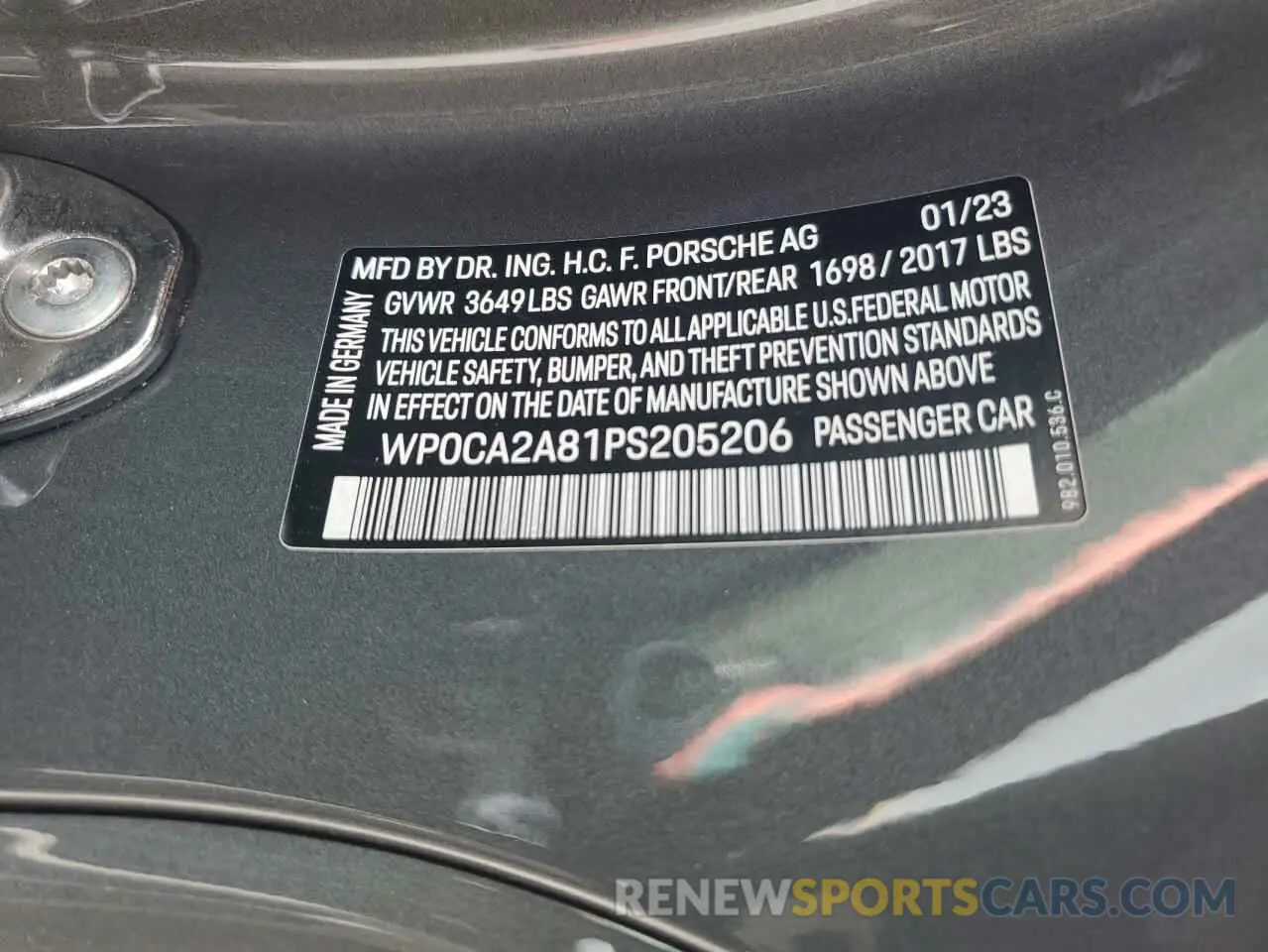 13 Photograph of a damaged car WP0CA2A81PS205206 PORSCHE BOXSTER 2023