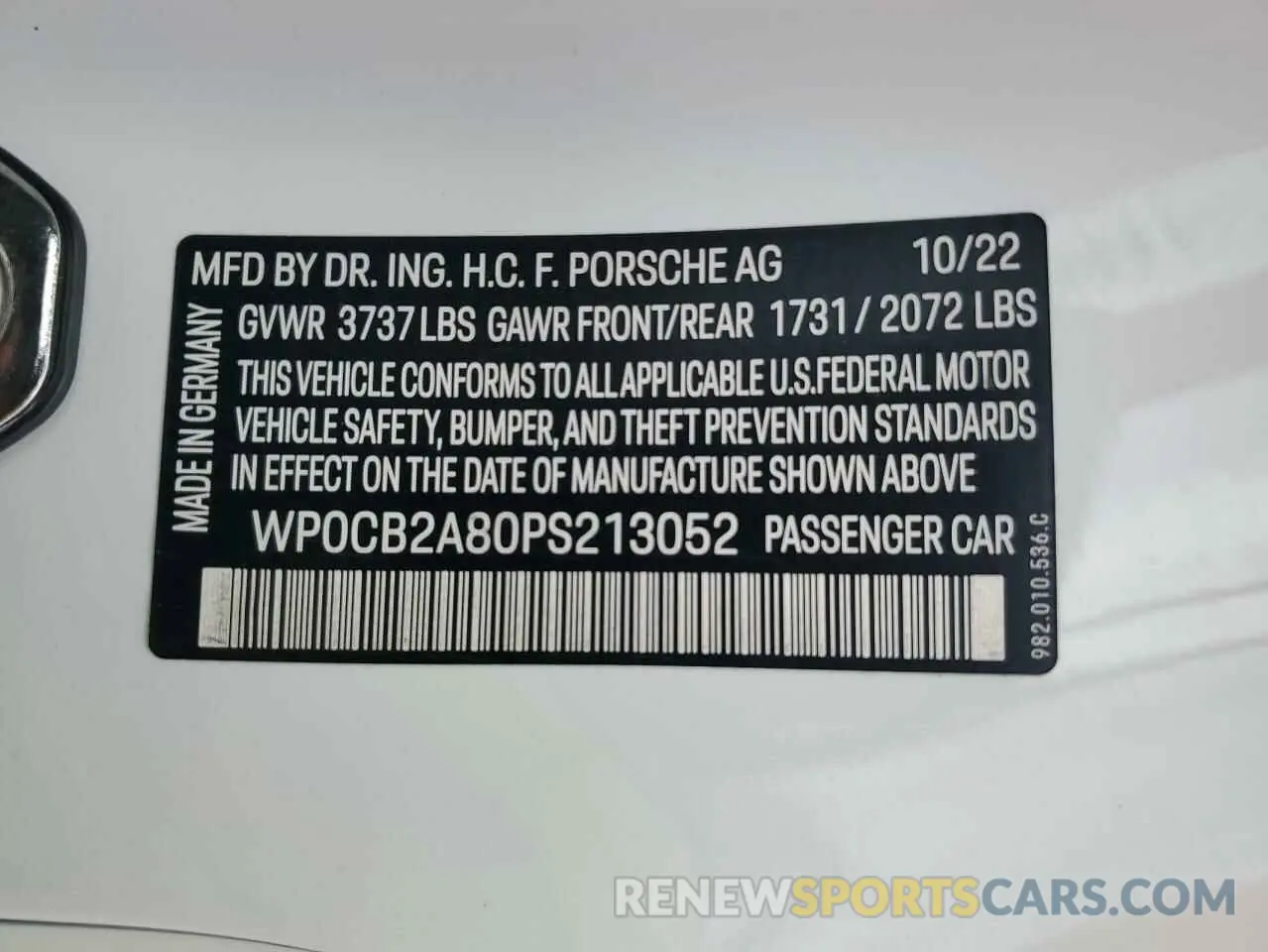 13 Photograph of a damaged car WP0CB2A80PS213052 PORSCHE BOXSTER 2023