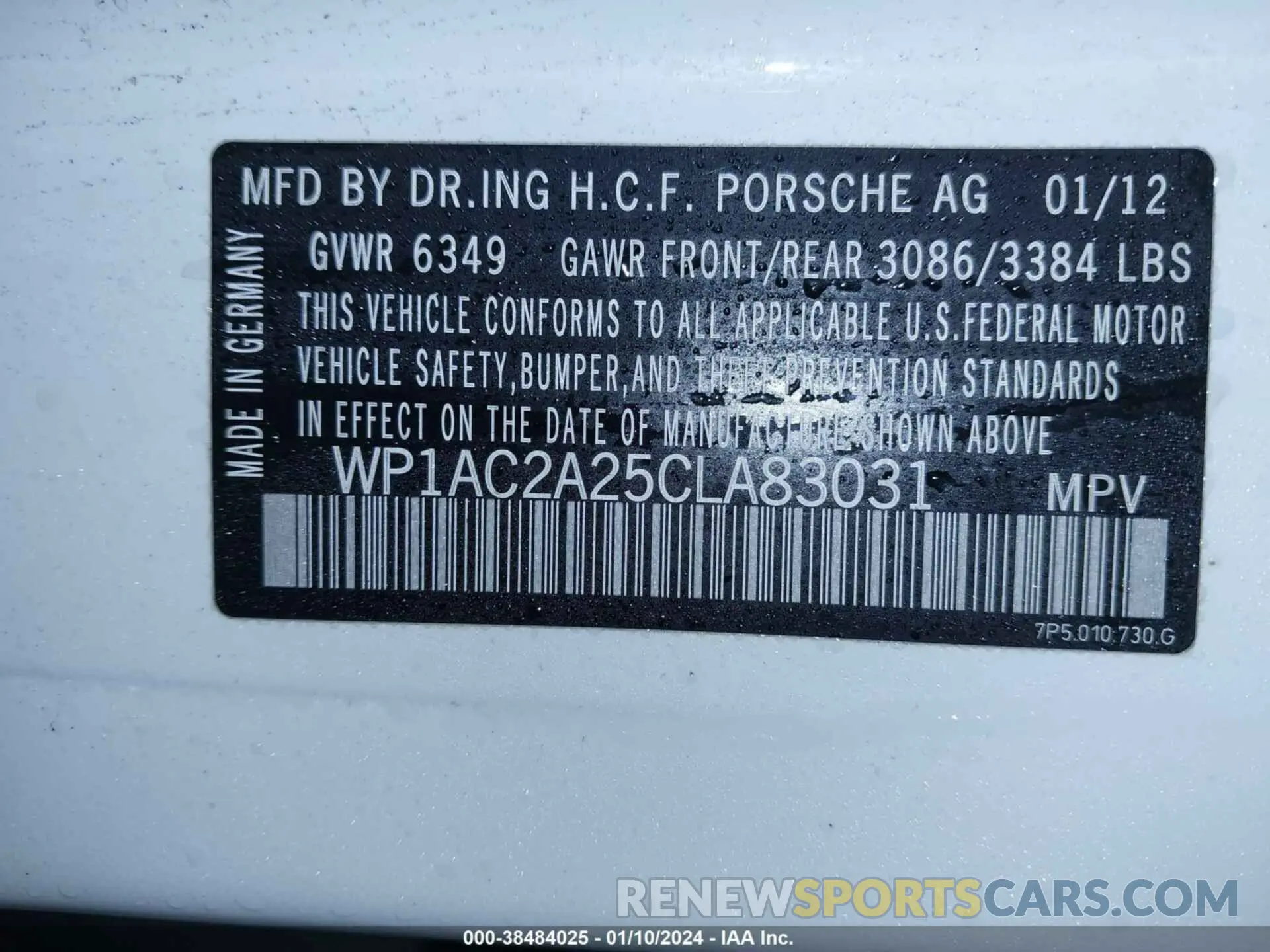 9 Photograph of a damaged car WP1AC2A25CLA83031 PORSCHE CAYENNE 2012