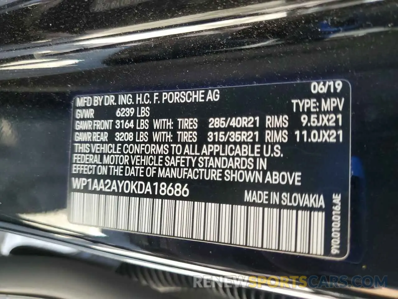 13 Photograph of a damaged car WP1AA2AY0KDA18686 PORSCHE CAYENNE 2019