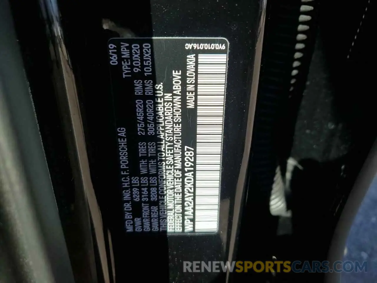 13 Photograph of a damaged car WP1AA2AY2KDA19287 PORSCHE CAYENNE 2019