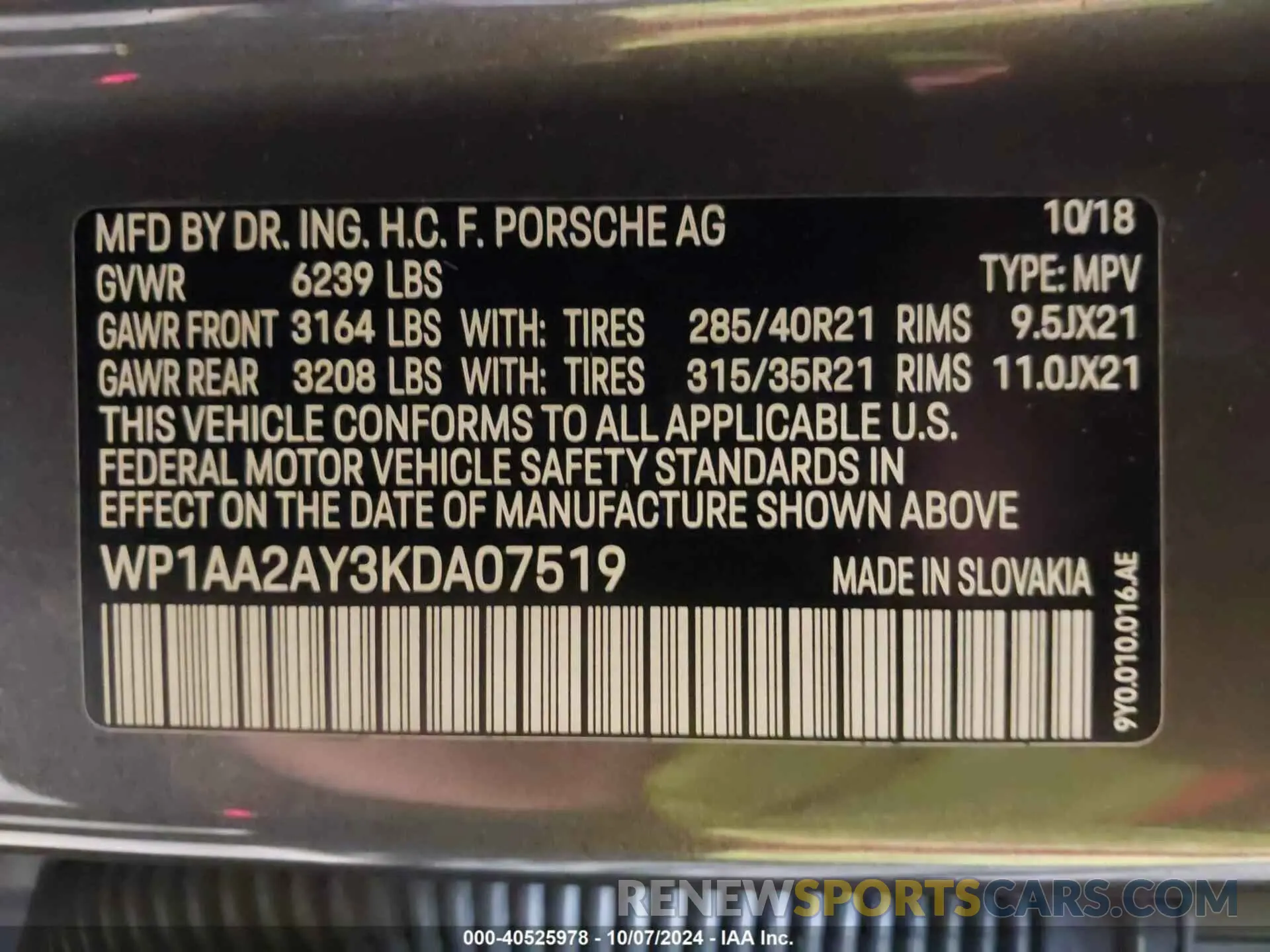 9 Photograph of a damaged car WP1AA2AY3KDA07519 PORSCHE CAYENNE 2019
