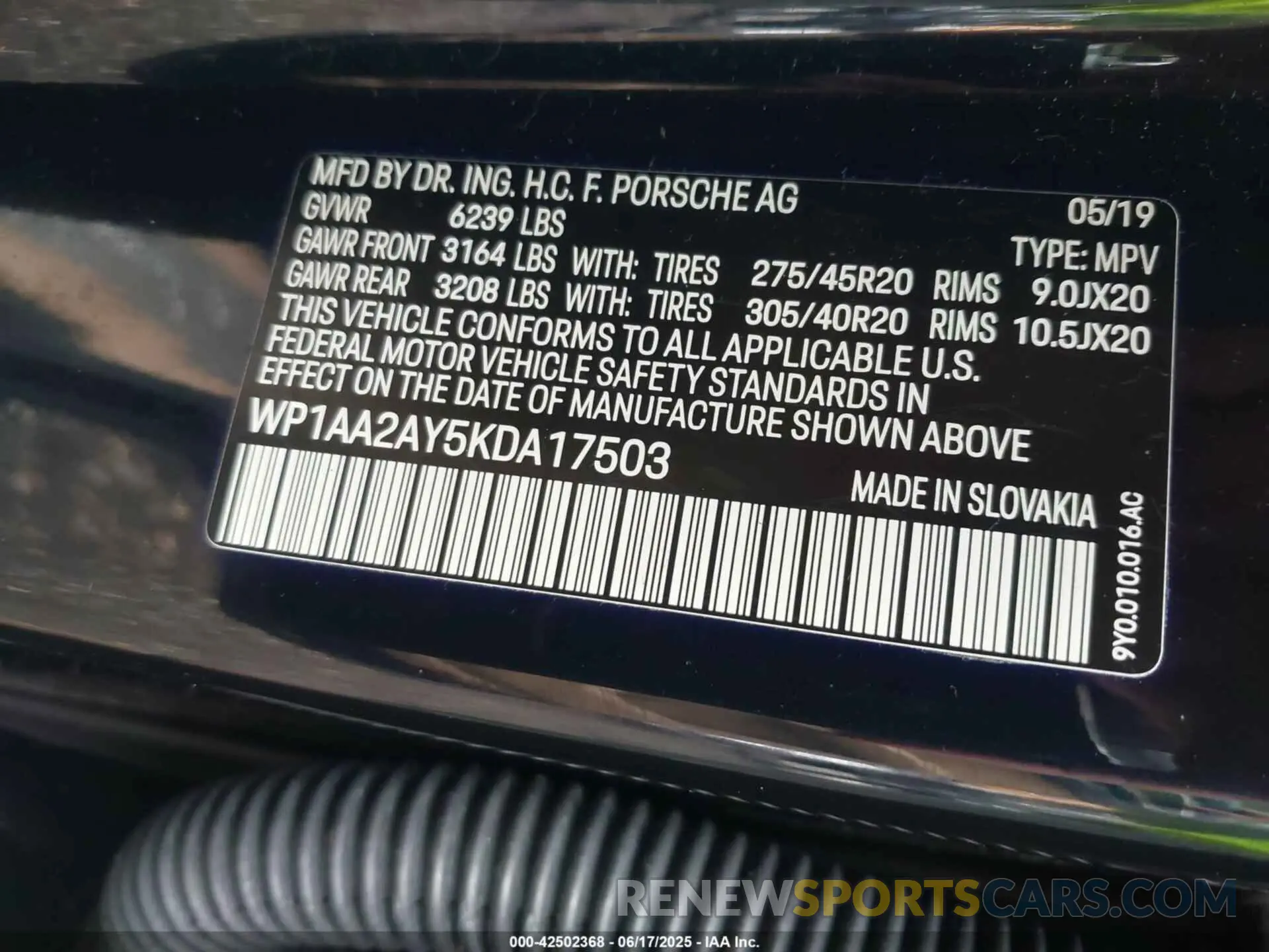 9 Photograph of a damaged car WP1AA2AY5KDA17503 PORSCHE CAYENNE 2019