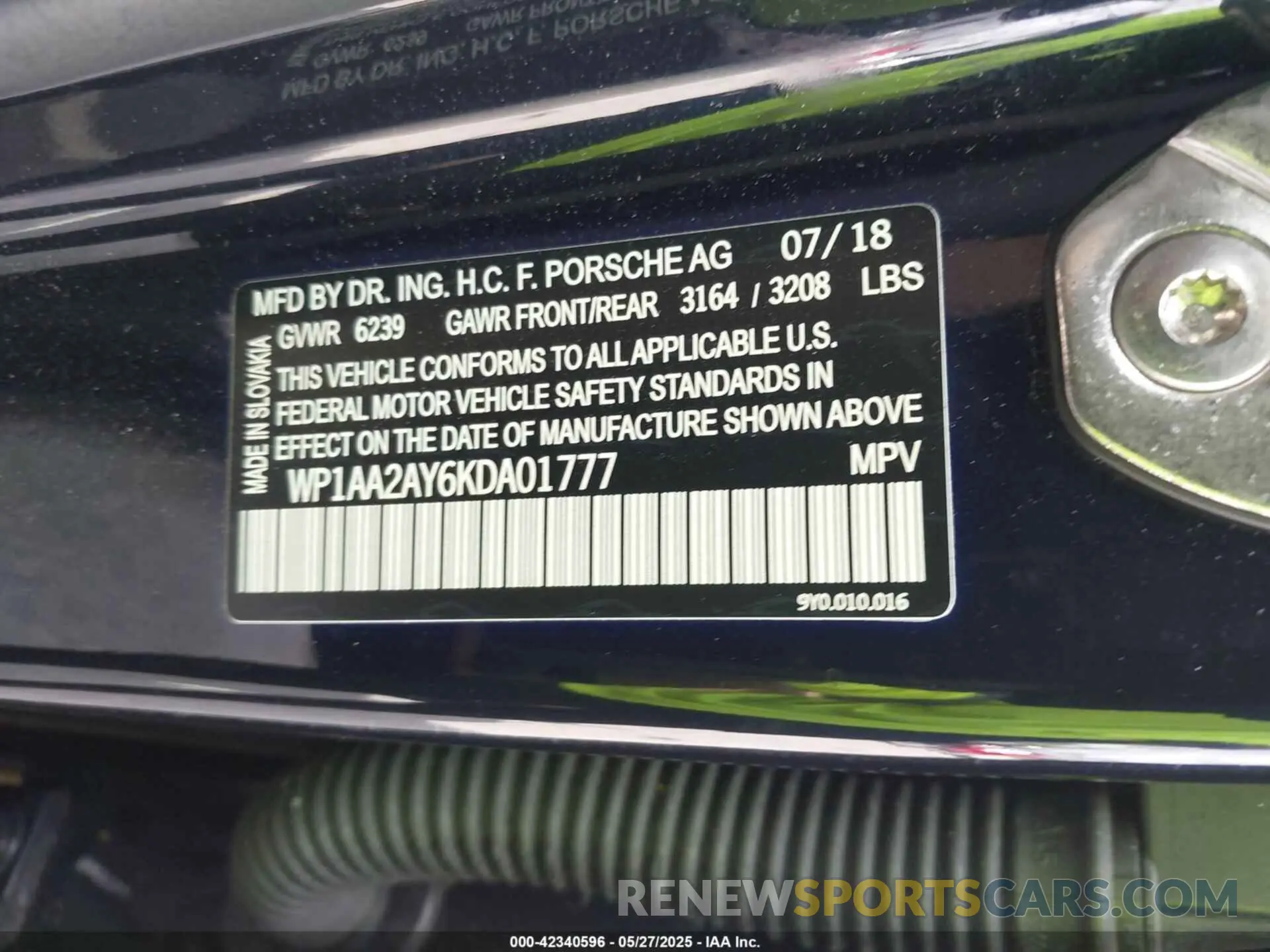 9 Photograph of a damaged car WP1AA2AY6KDA01777 PORSCHE CAYENNE 2019
