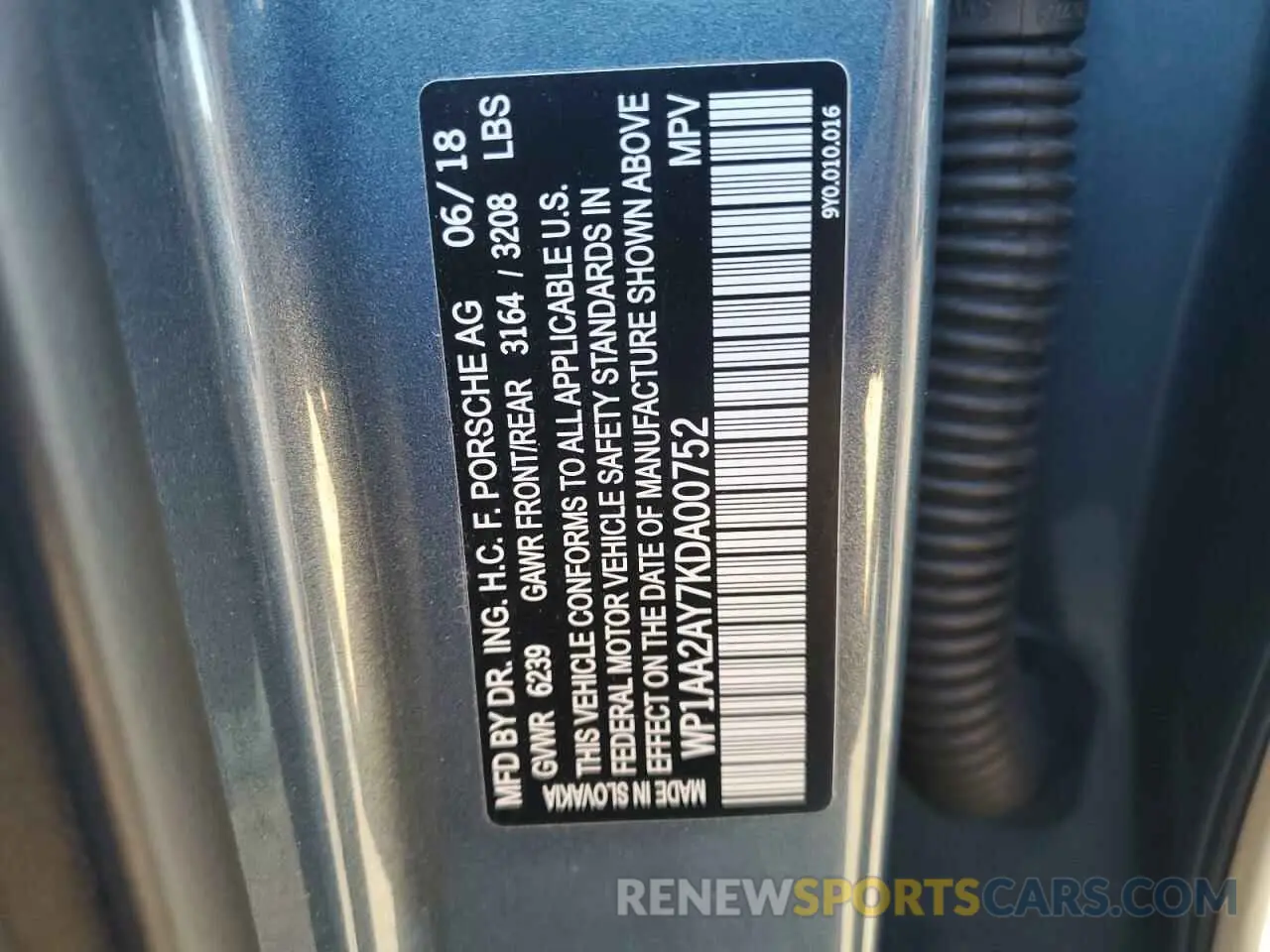13 Photograph of a damaged car WP1AA2AY7KDA00752 PORSCHE CAYENNE 2019