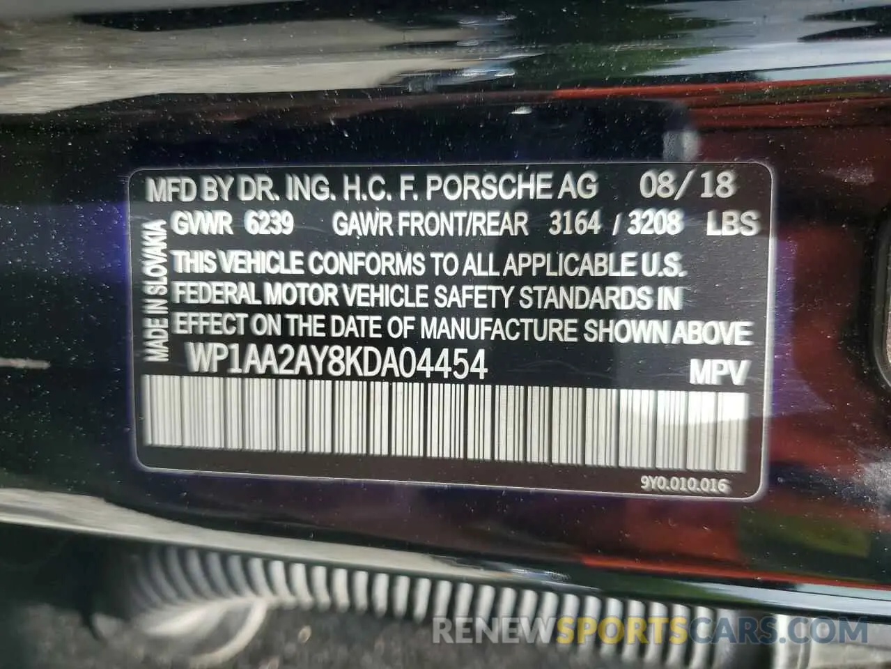 13 Photograph of a damaged car WP1AA2AY8KDA04454 PORSCHE CAYENNE 2019