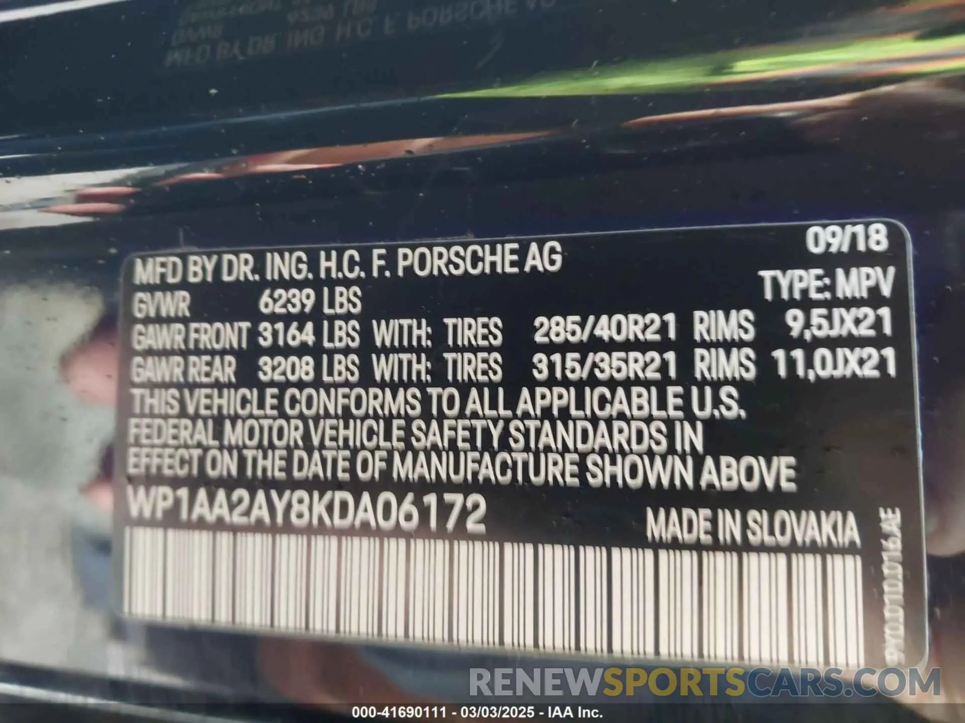 9 Photograph of a damaged car WP1AA2AY8KDA06172 PORSCHE CAYENNE 2019