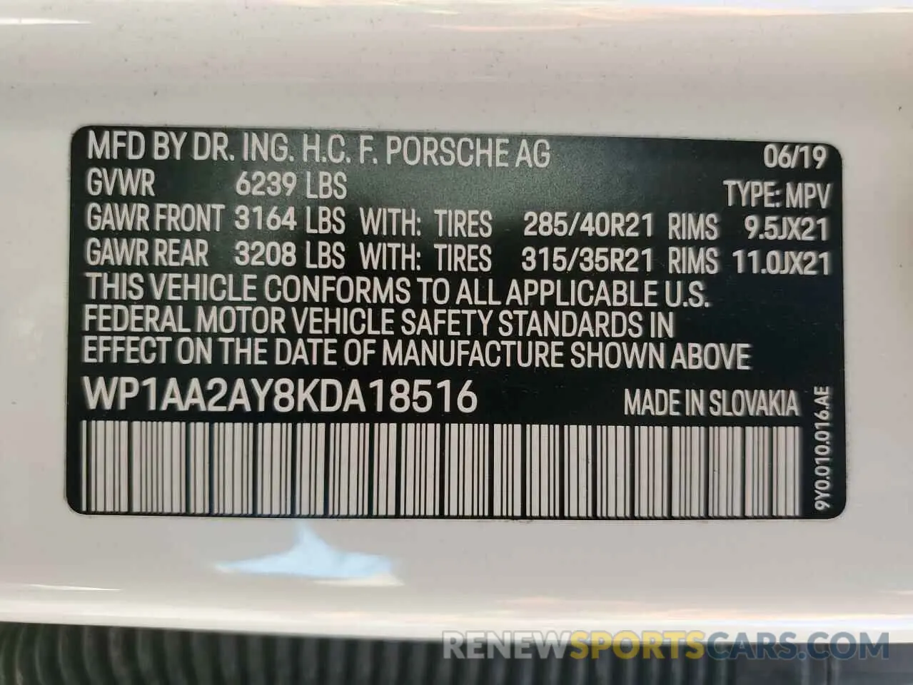 14 Photograph of a damaged car WP1AA2AY8KDA18516 PORSCHE CAYENNE 2019