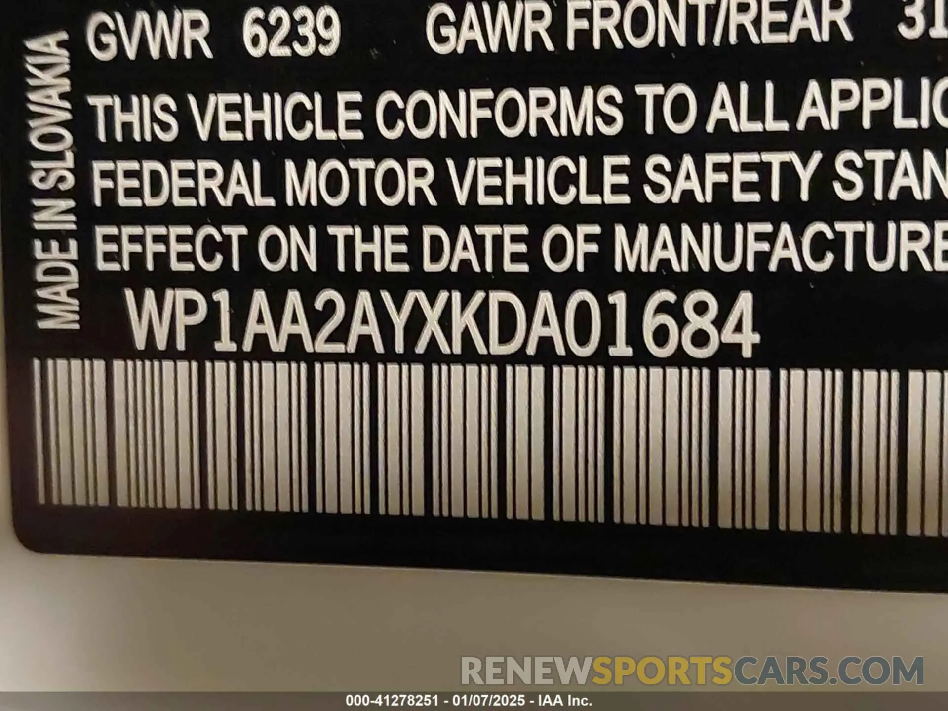 9 Photograph of a damaged car WP1AA2AYXKDA01684 PORSCHE CAYENNE 2019
