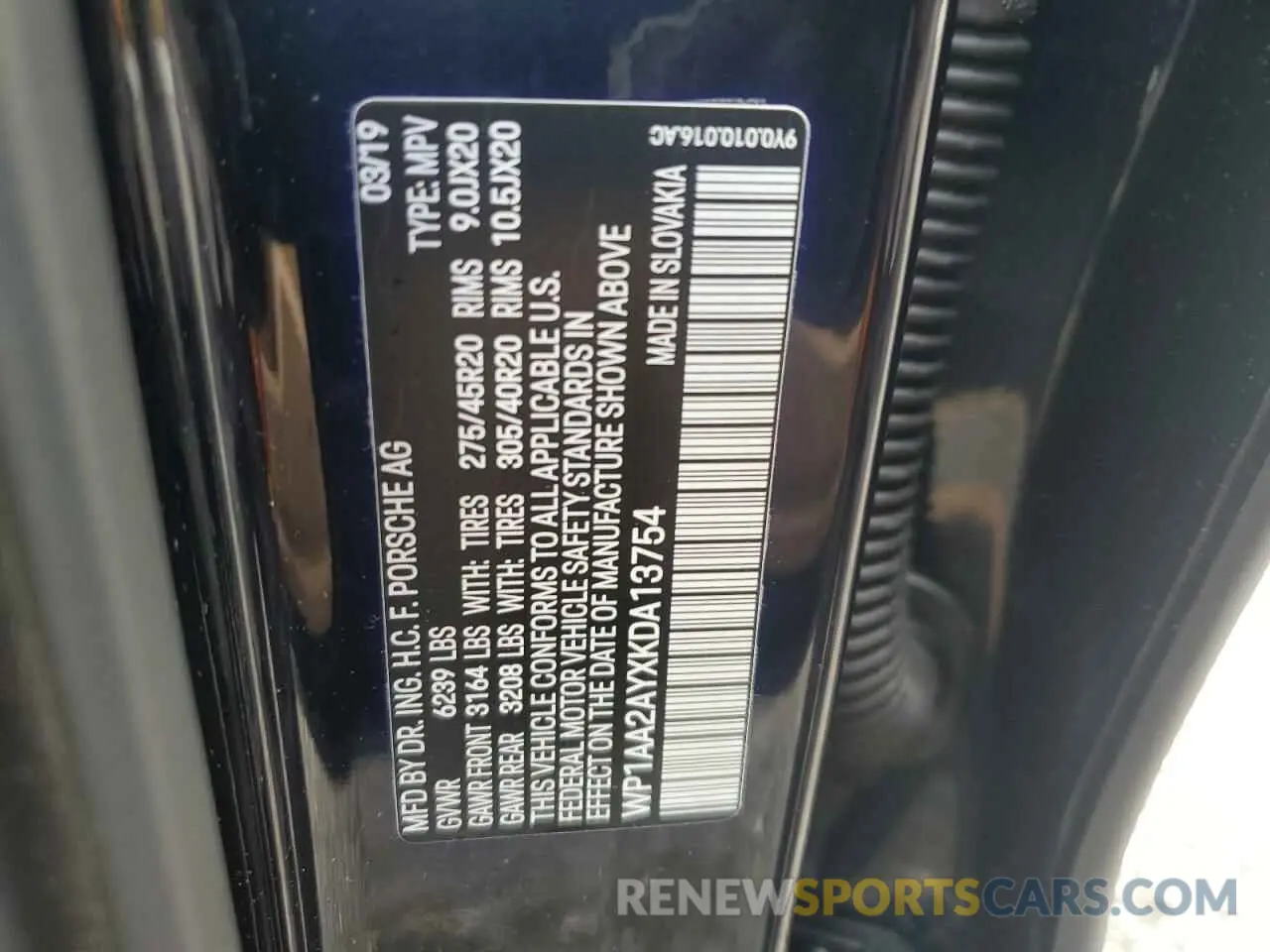 13 Photograph of a damaged car WP1AA2AYXKDA13754 PORSCHE CAYENNE 2019