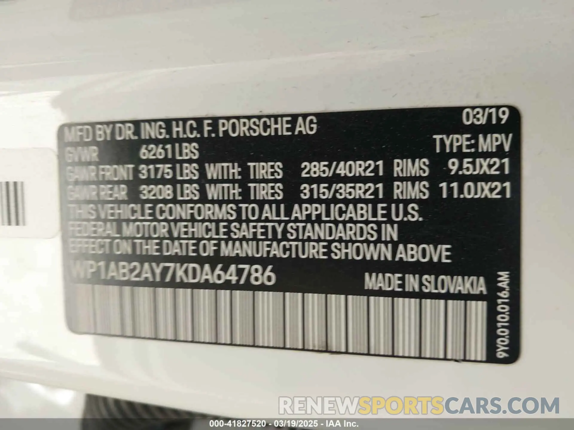 9 Photograph of a damaged car WP1AB2AY7KDA64786 PORSCHE CAYENNE 2019