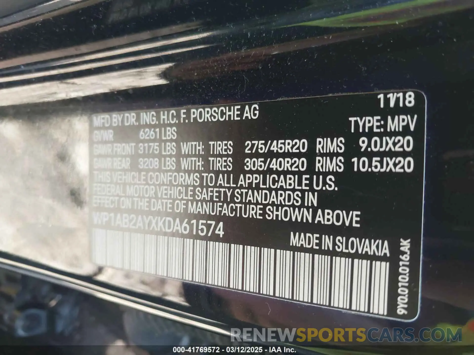 9 Photograph of a damaged car WP1AB2AYXKDA61574 PORSCHE CAYENNE 2019