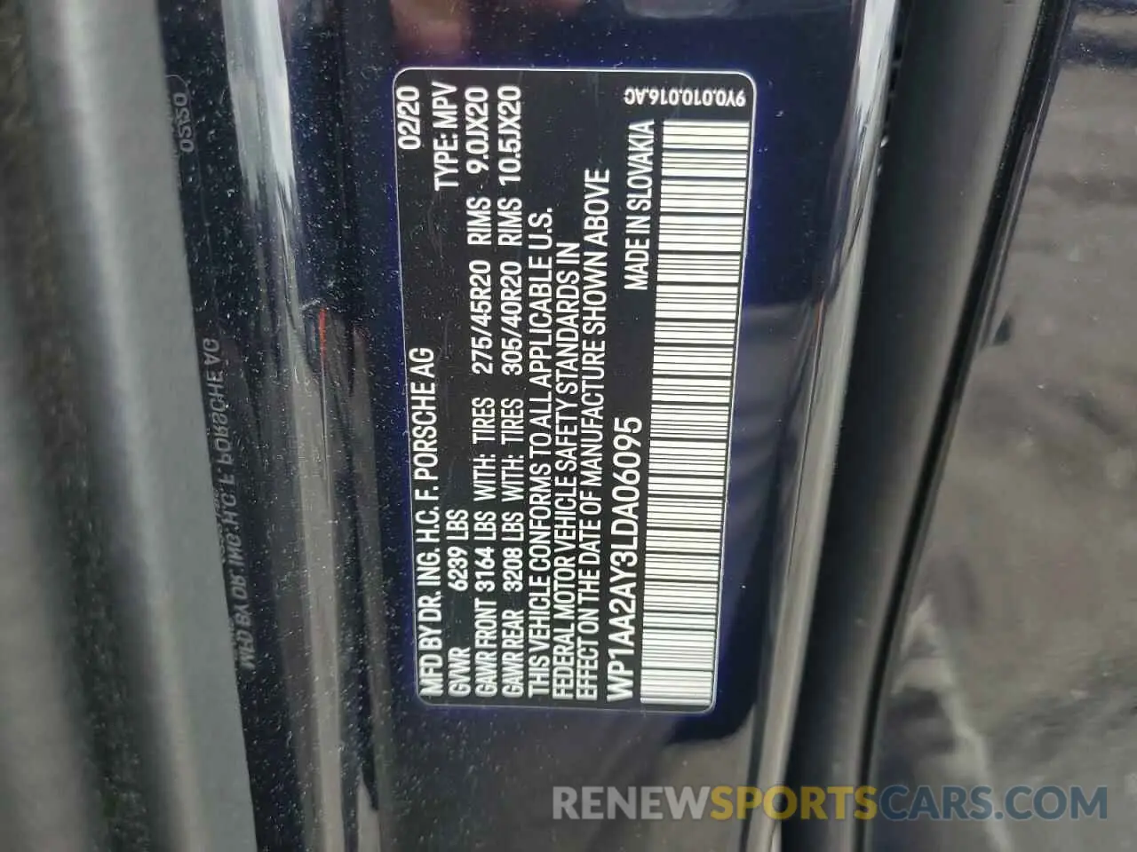 13 Photograph of a damaged car WP1AA2AY3LDA06095 PORSCHE CAYENNE 2020