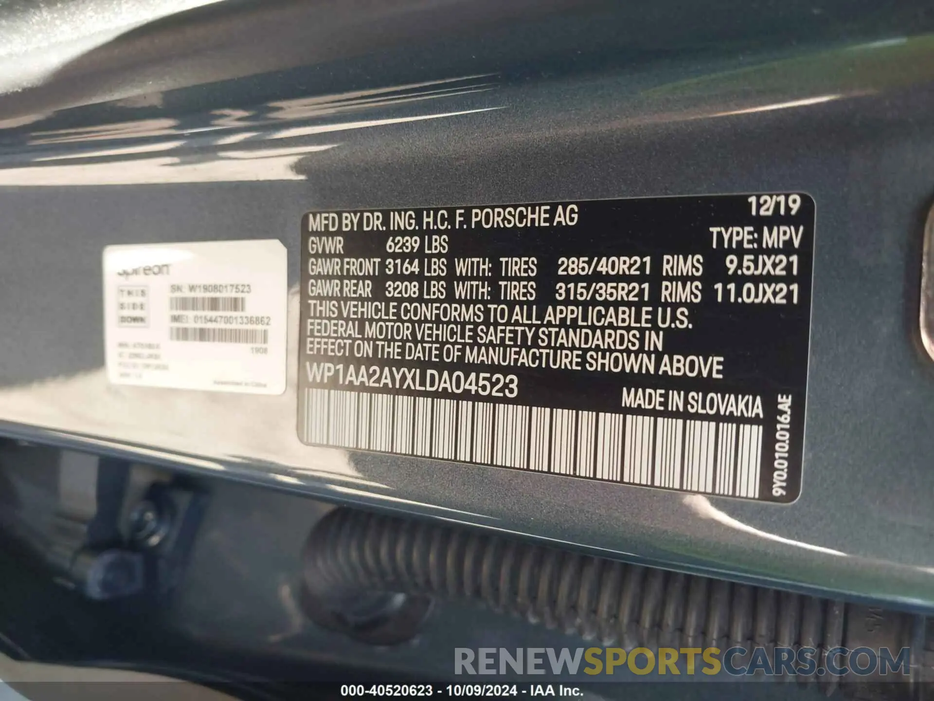 9 Photograph of a damaged car WP1AA2AYXLDA04523 PORSCHE CAYENNE 2020