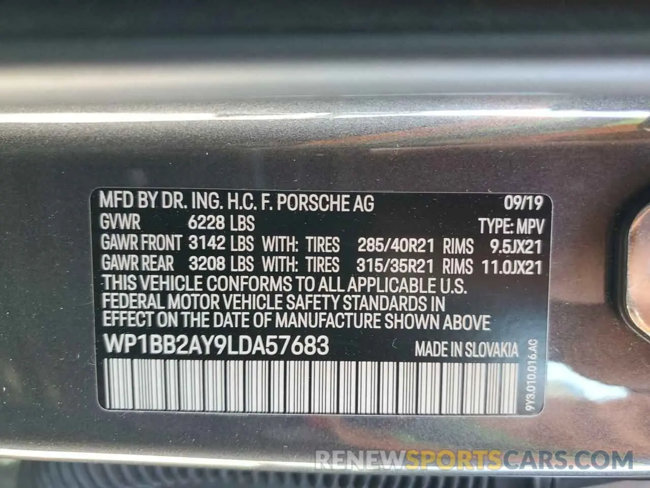 13 Photograph of a damaged car WP1BB2AY9LDA57683 PORSCHE CAYENNE 2020