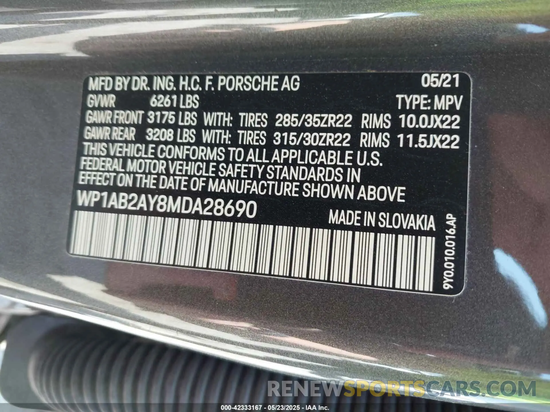 9 Photograph of a damaged car WP1AB2AY8MDA28690 PORSCHE CAYENNE 2021