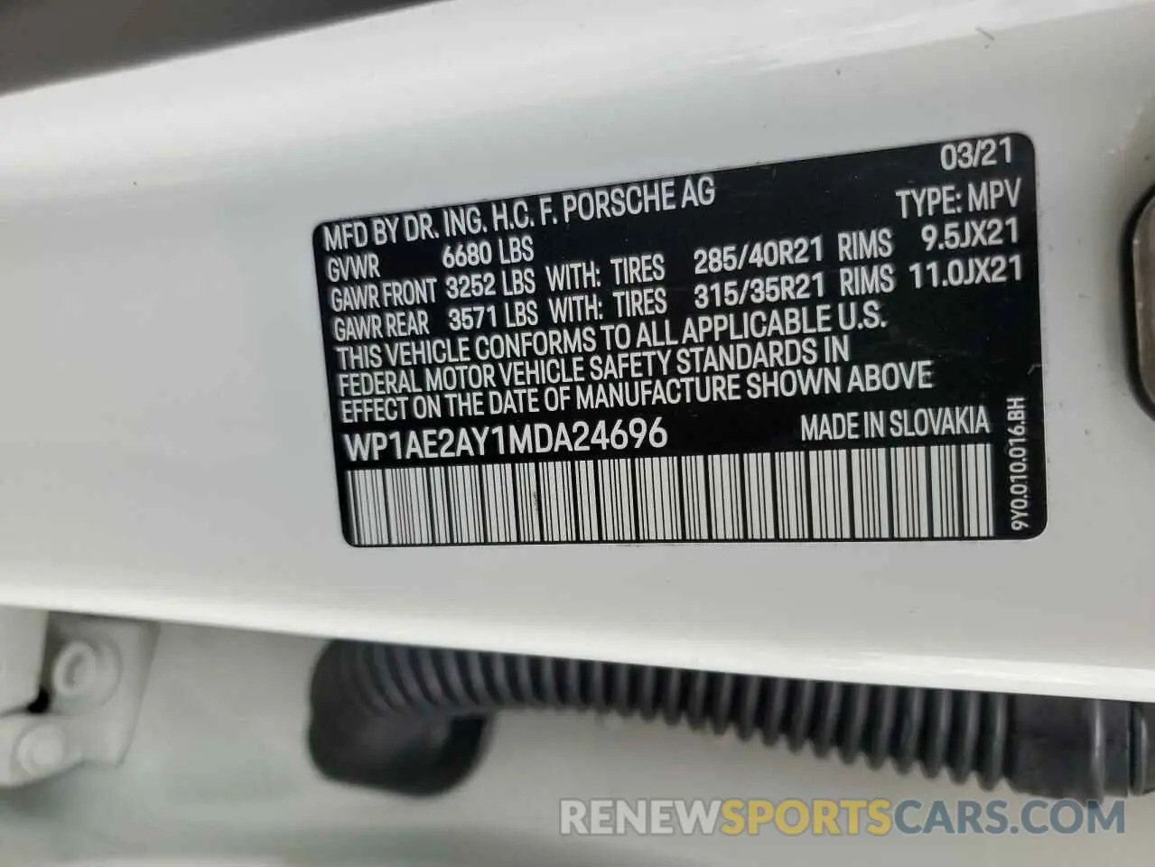 13 Photograph of a damaged car WP1AE2AY1MDA24696 PORSCHE CAYENNE 2021