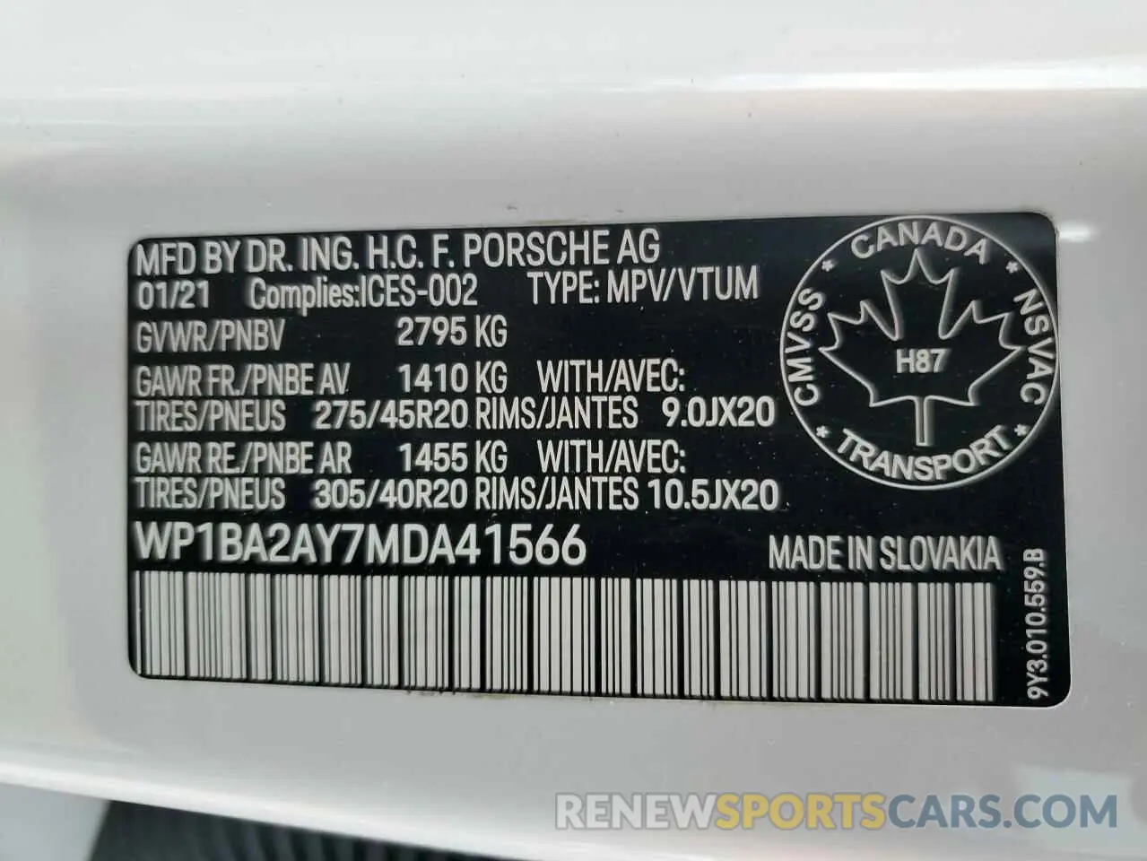 14 Photograph of a damaged car WP1BA2AY7MDA41566 PORSCHE CAYENNE 2021