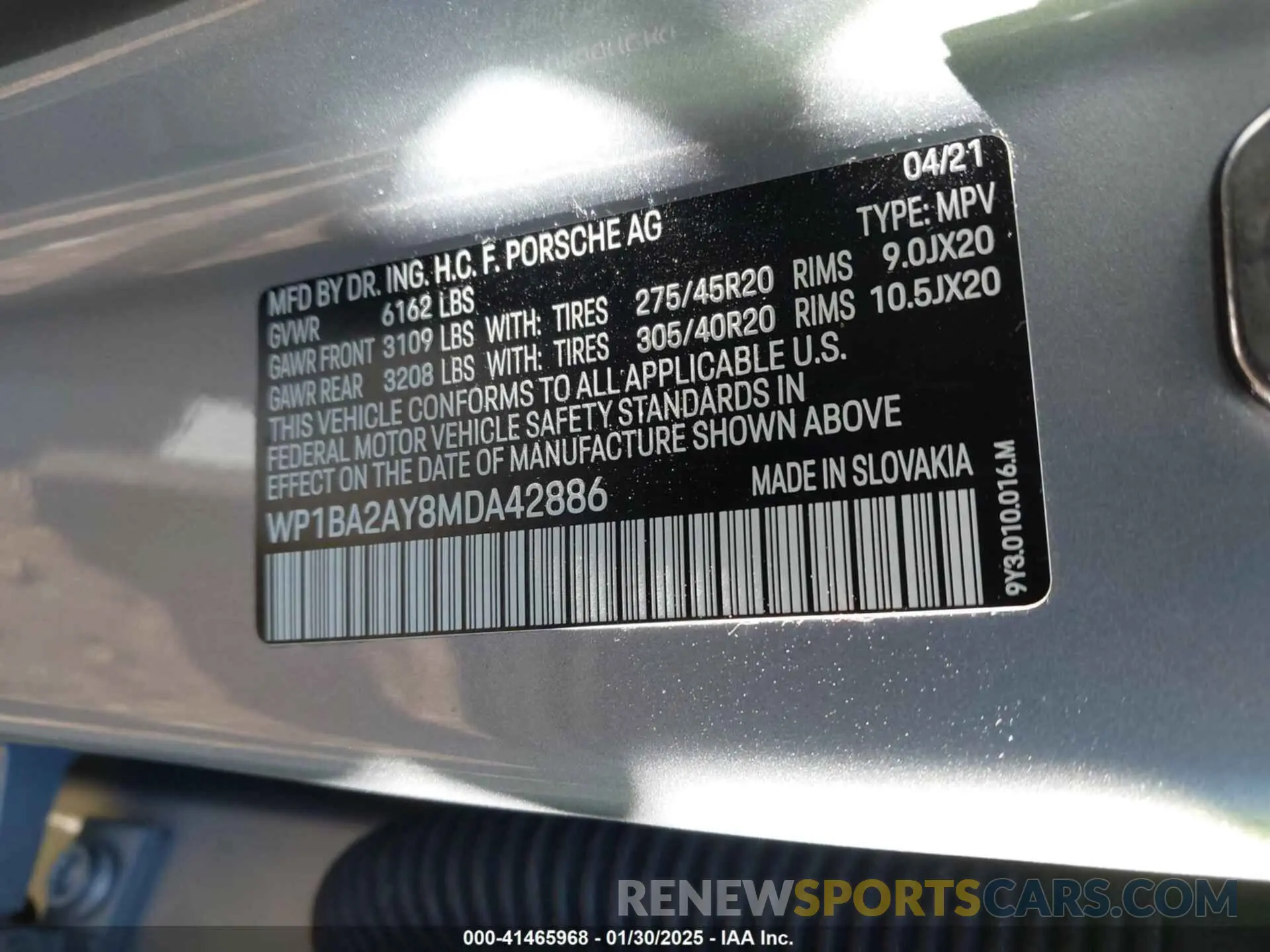 9 Photograph of a damaged car WP1BA2AY8MDA42886 PORSCHE CAYENNE 2021