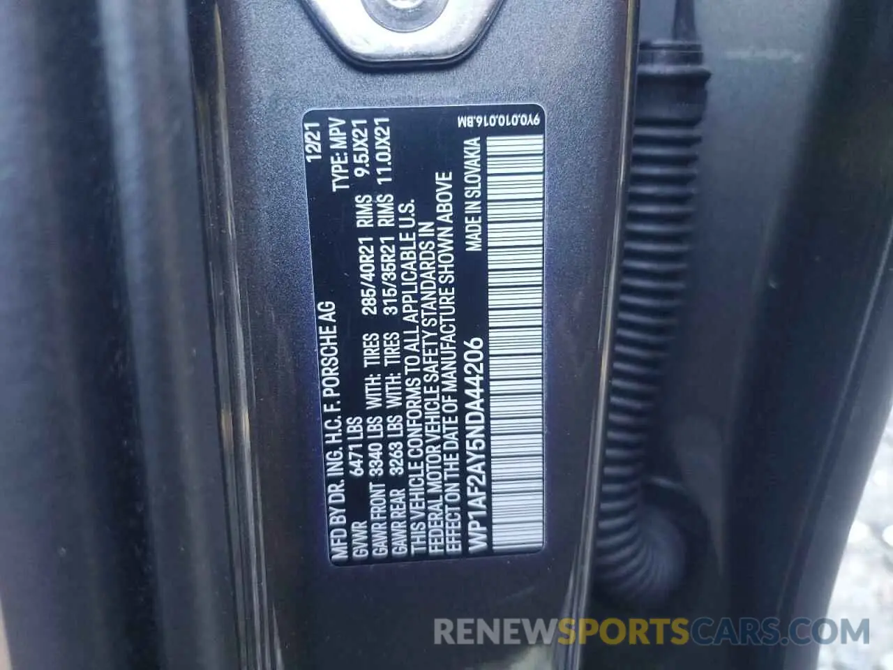 13 Photograph of a damaged car WP1AF2AY5NDA44206 PORSCHE CAYENNE 2022