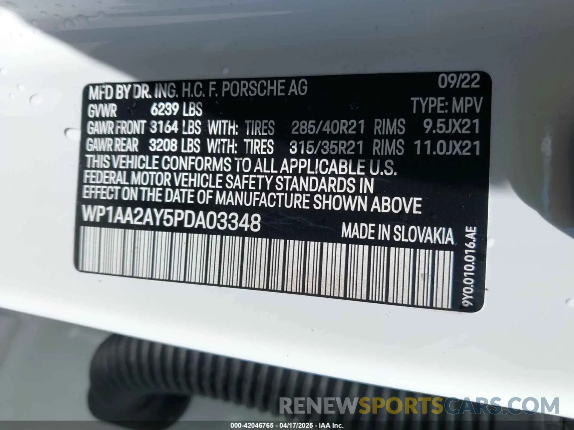 9 Photograph of a damaged car WP1AA2AY5PDA03348 PORSCHE CAYENNE 2023