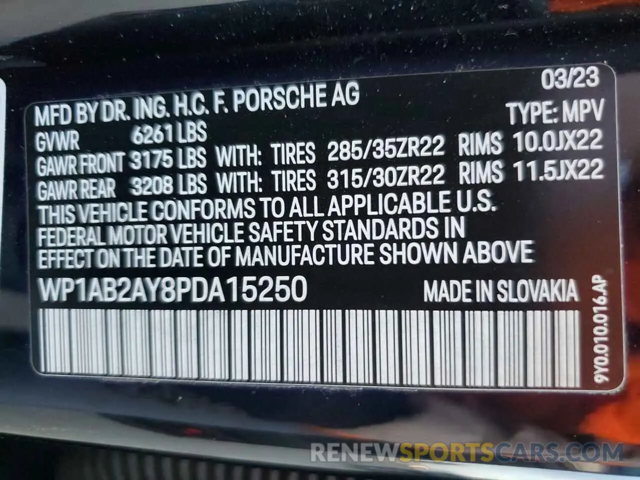 12 Photograph of a damaged car WP1AB2AY8PDA15250 PORSCHE CAYENNE 2023