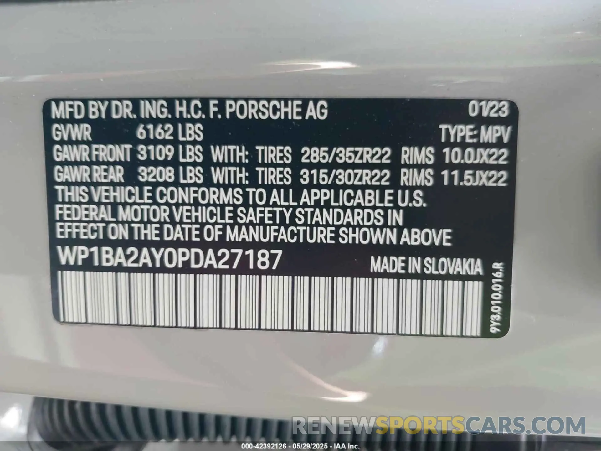 9 Photograph of a damaged car WP1BA2AY0PDA27187 PORSCHE CAYENNE COUPE 2023