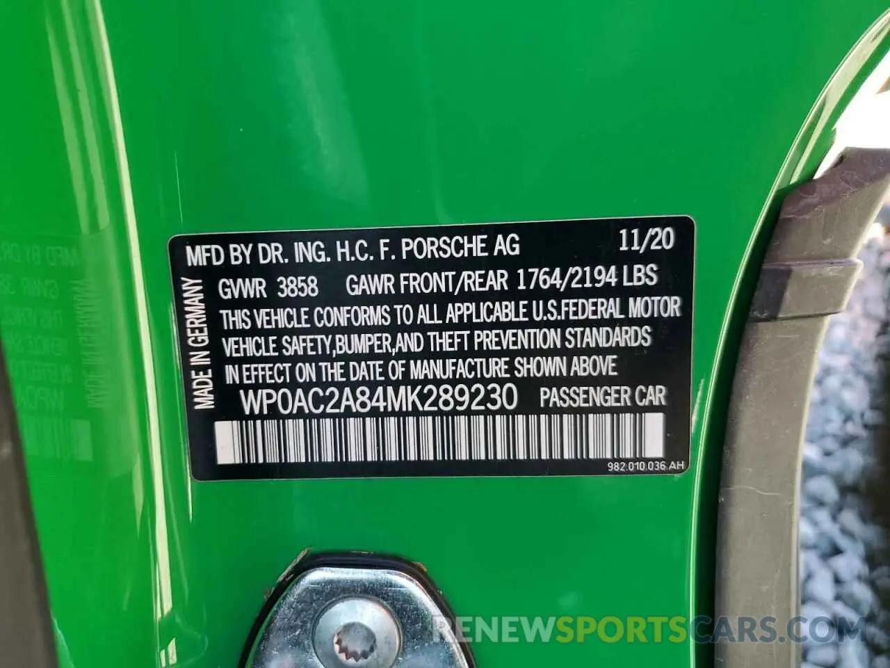 12 Photograph of a damaged car WP0AC2A84MK289230 PORSCHE CAYMAN 2021