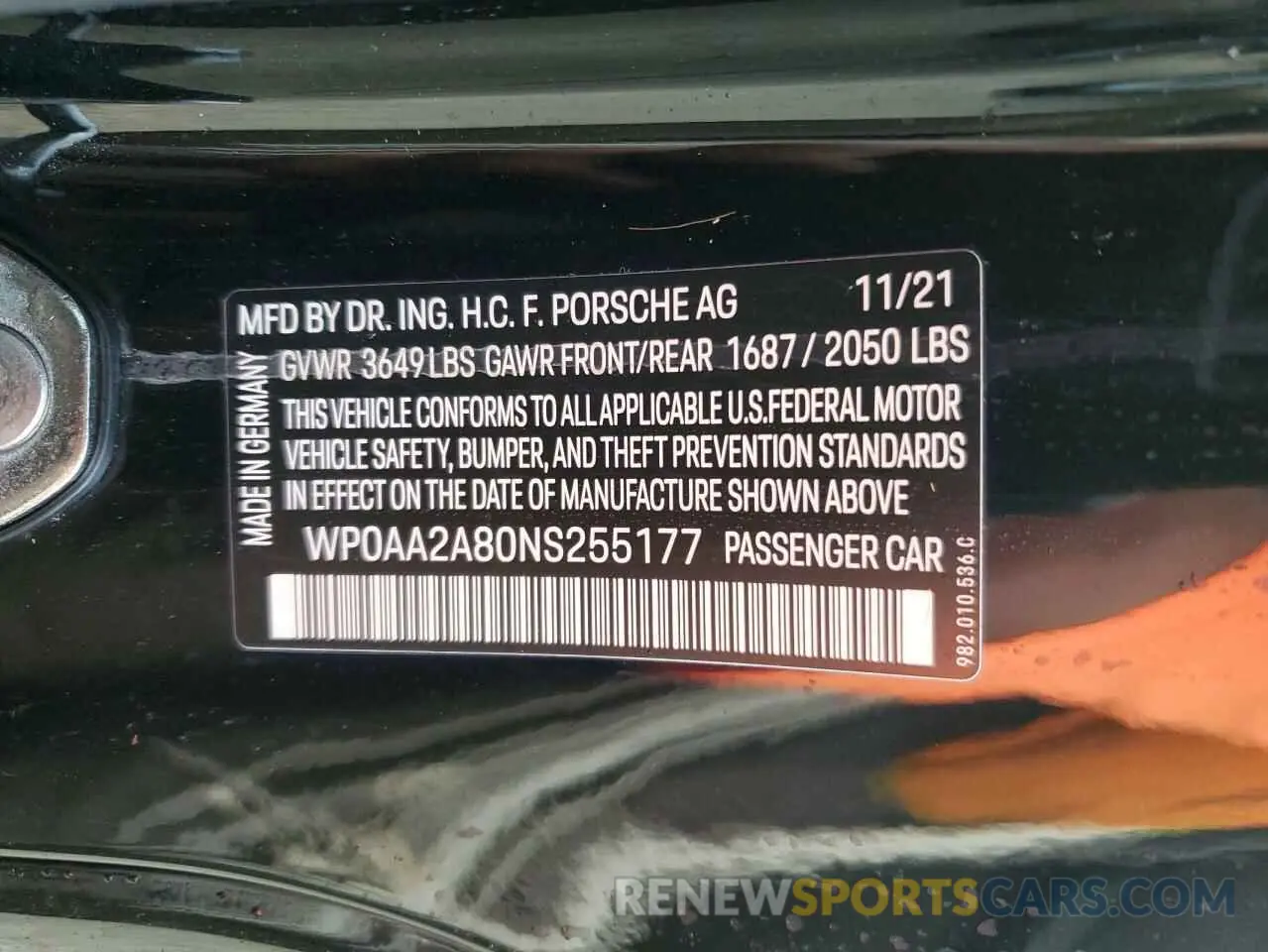 13 Photograph of a damaged car WP0AA2A80NS255177 PORSCHE CAYMAN 2022