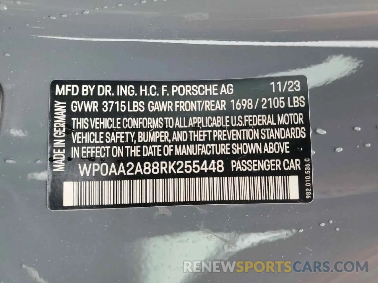 13 Photograph of a damaged car WP0AA2A88RK255448 PORSCHE CAYMAN 2024