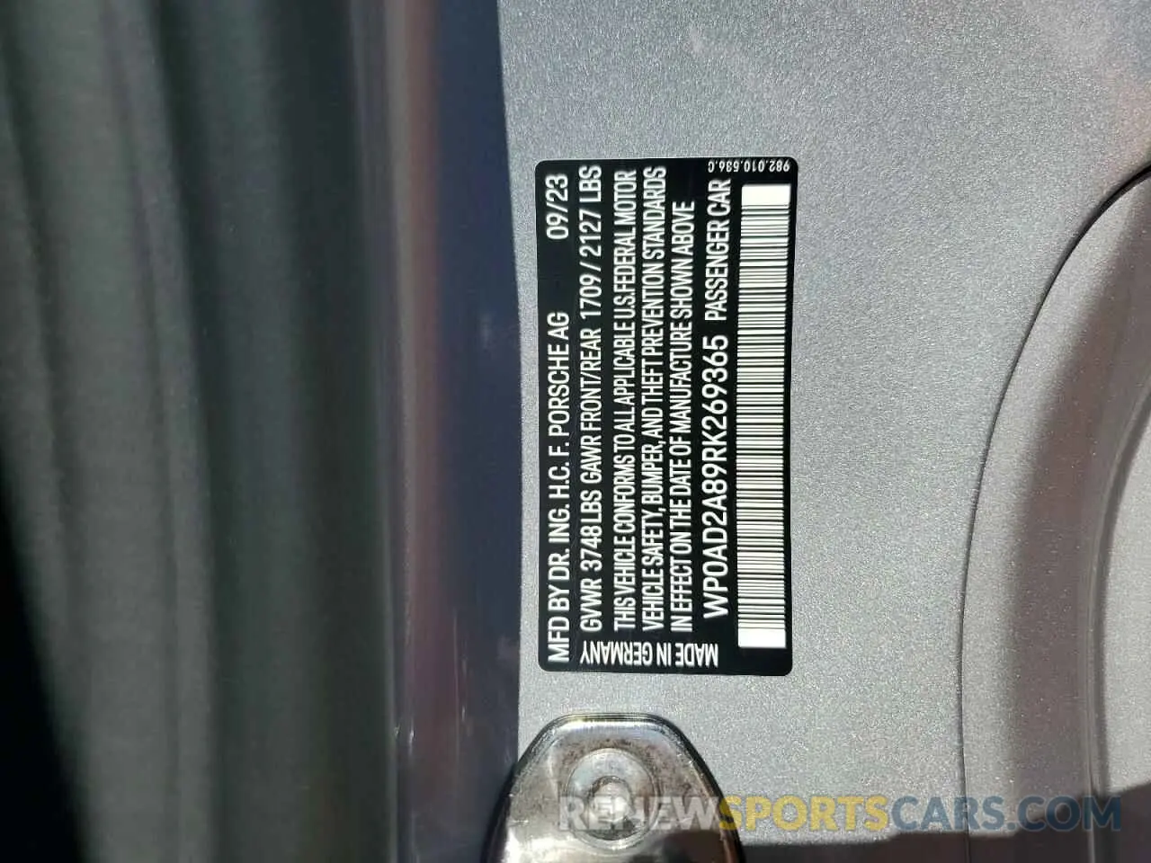 12 Photograph of a damaged car WP0AD2A89RK269365 PORSCHE CAYMAN 2024